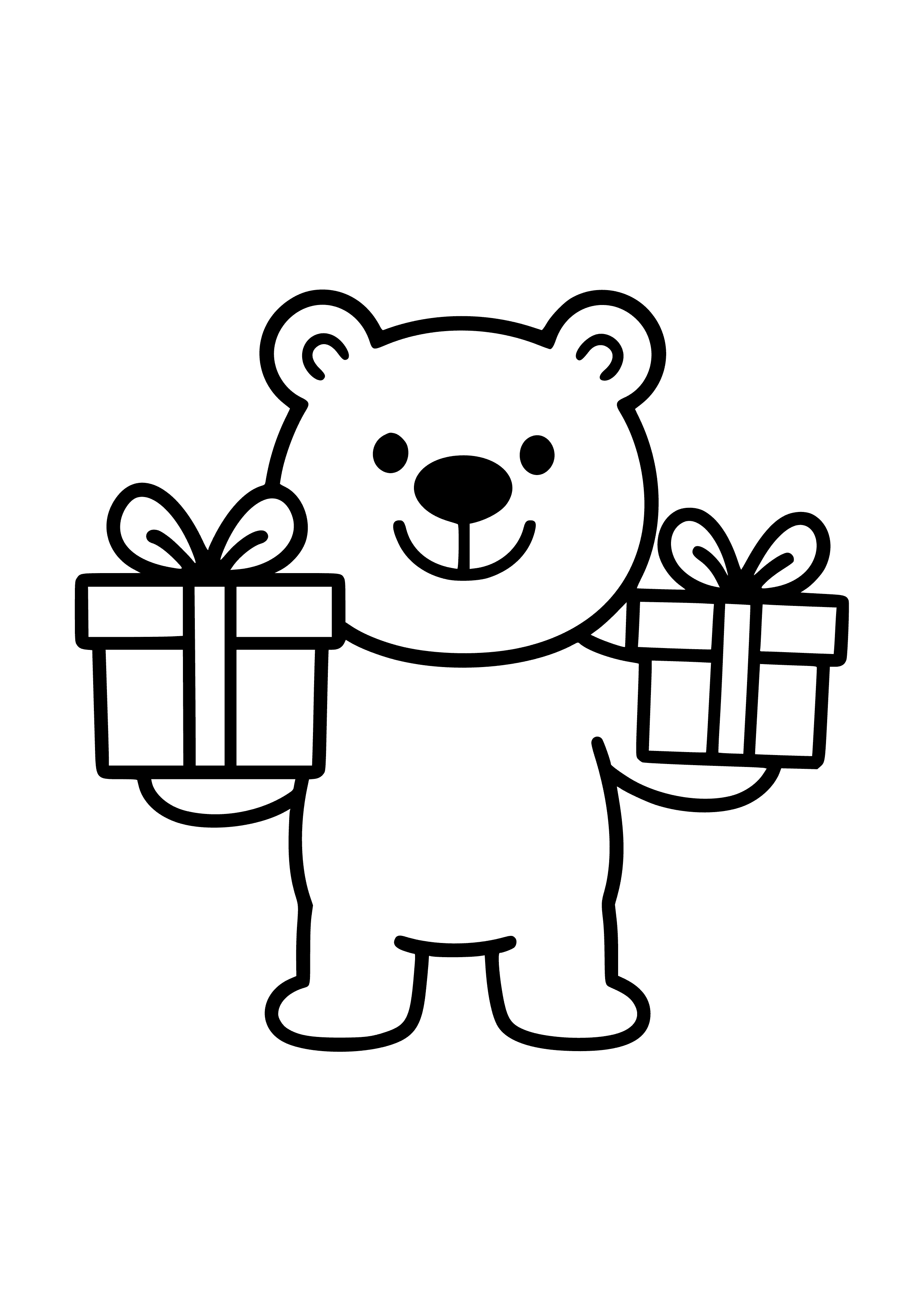 Happy Polar Bear with Gifts Coloring Page