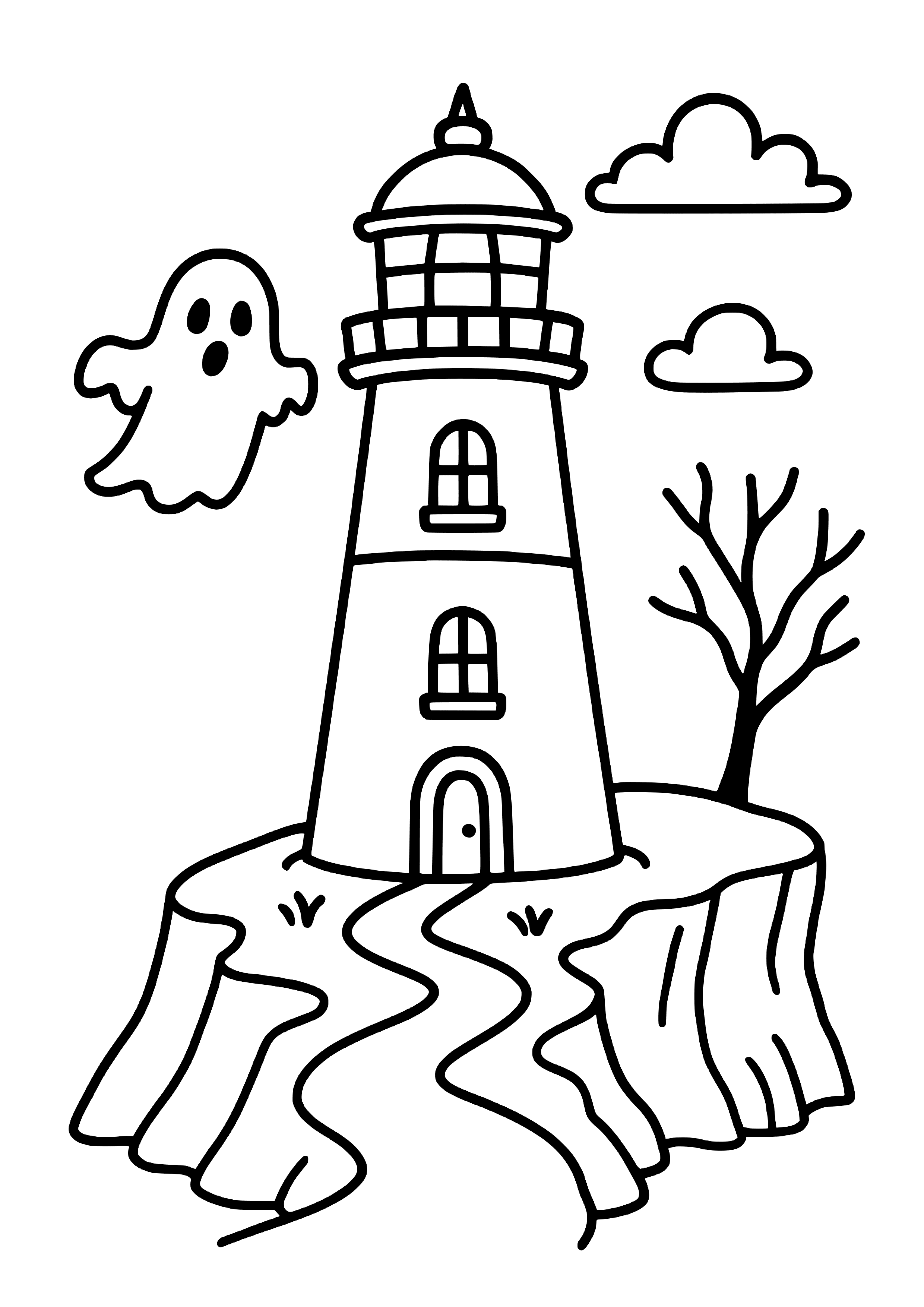 Haunted Lighthouse on a Cliff Coloring Page