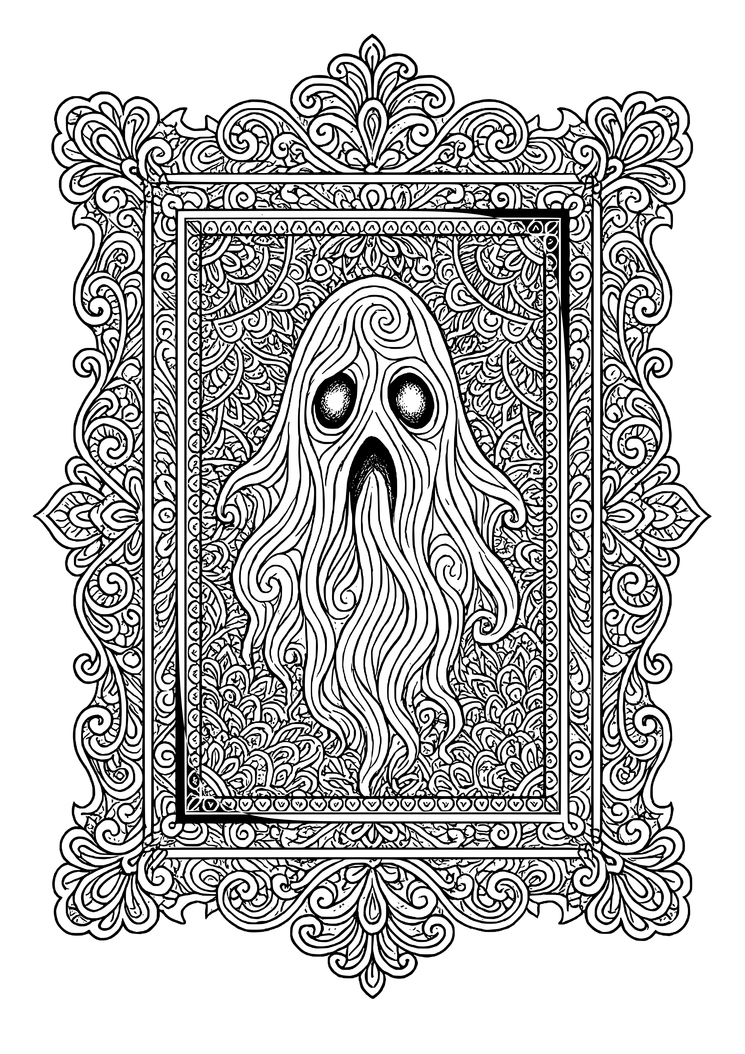 Haunted Painting with Ghostly Eyes Coloring Page