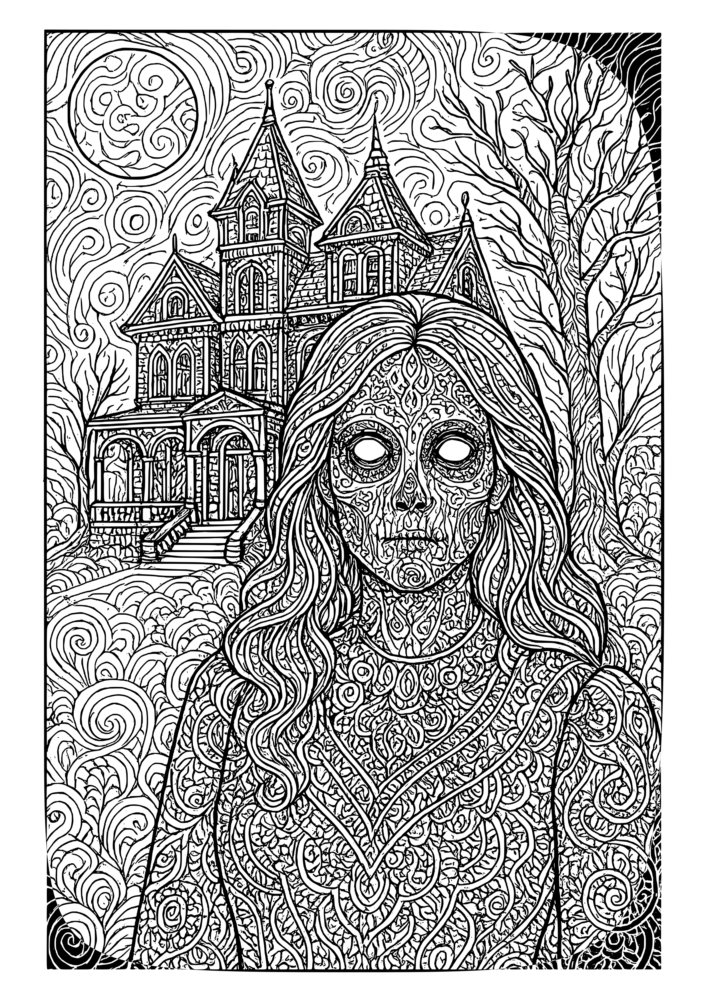 Haunting Portrait in an Old Mansion Coloring Page