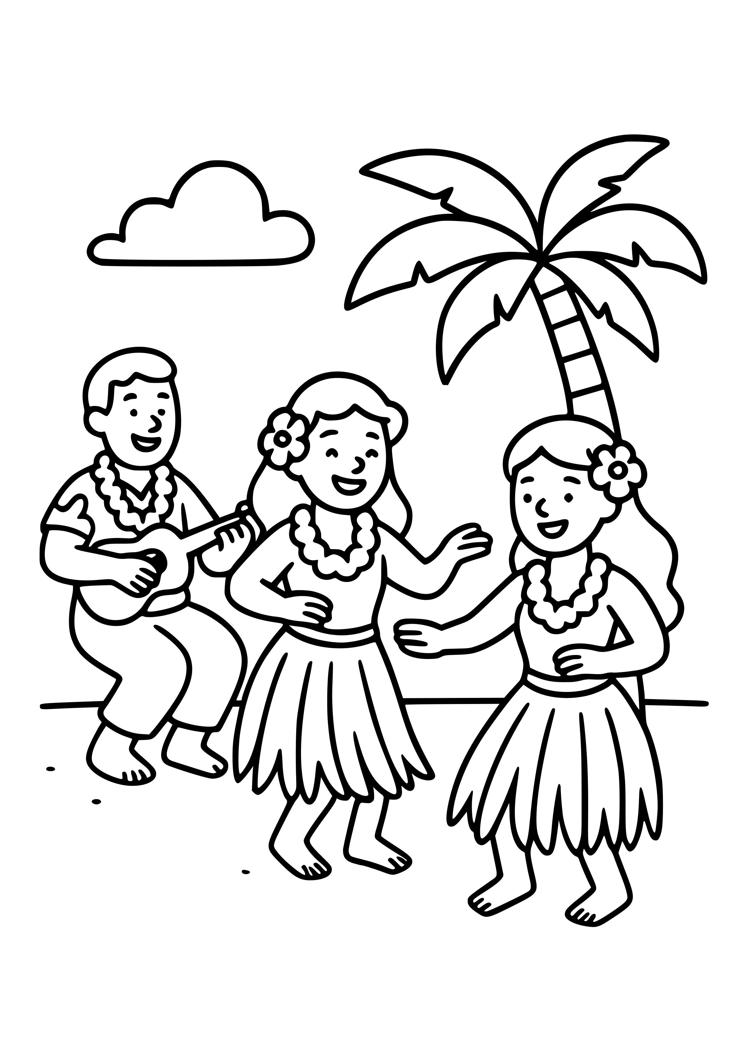 Hawaiian Luau with Hula Dancers Coloring Page