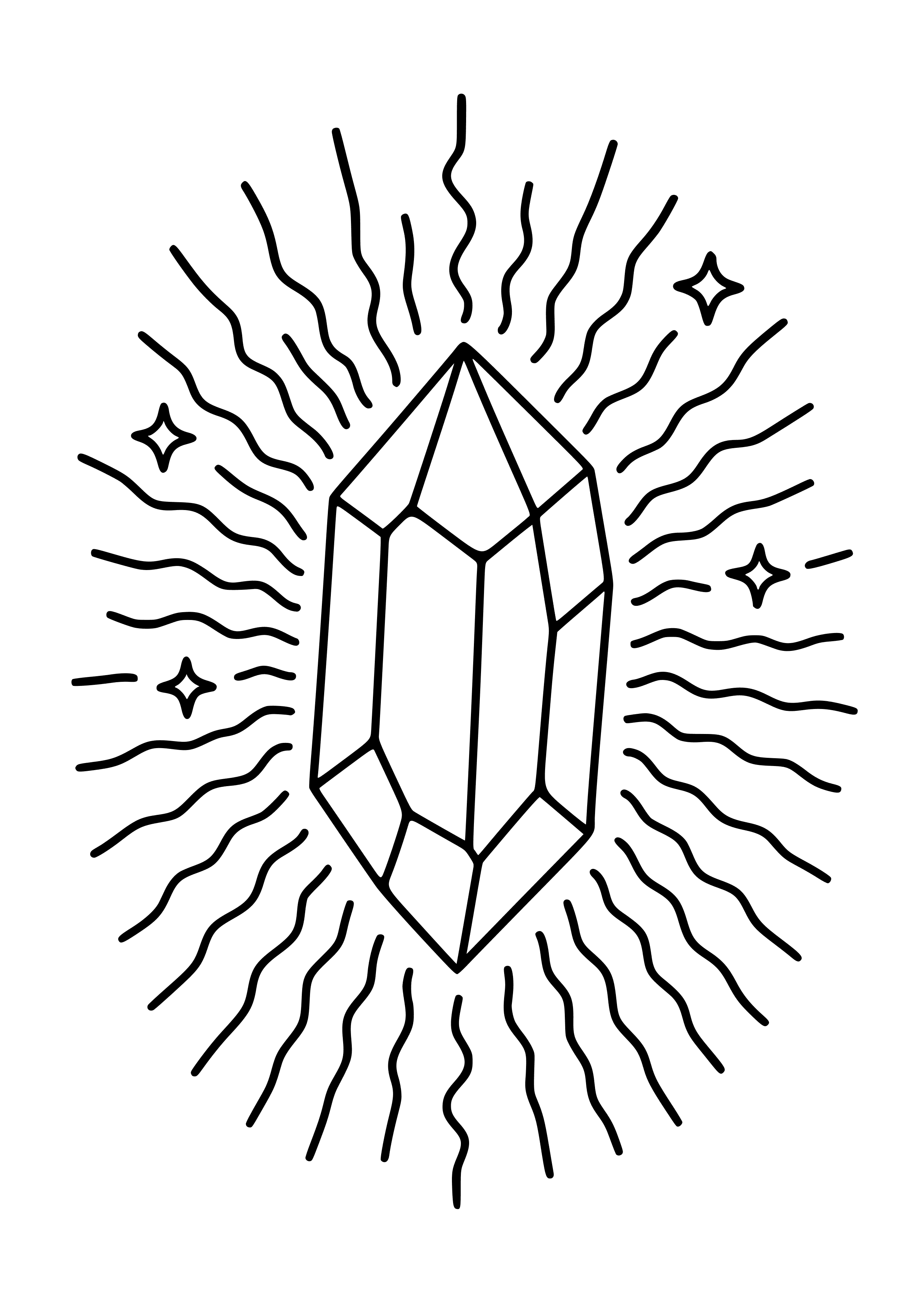 Healing Crystal Surrounded by Energy Coloring Page
