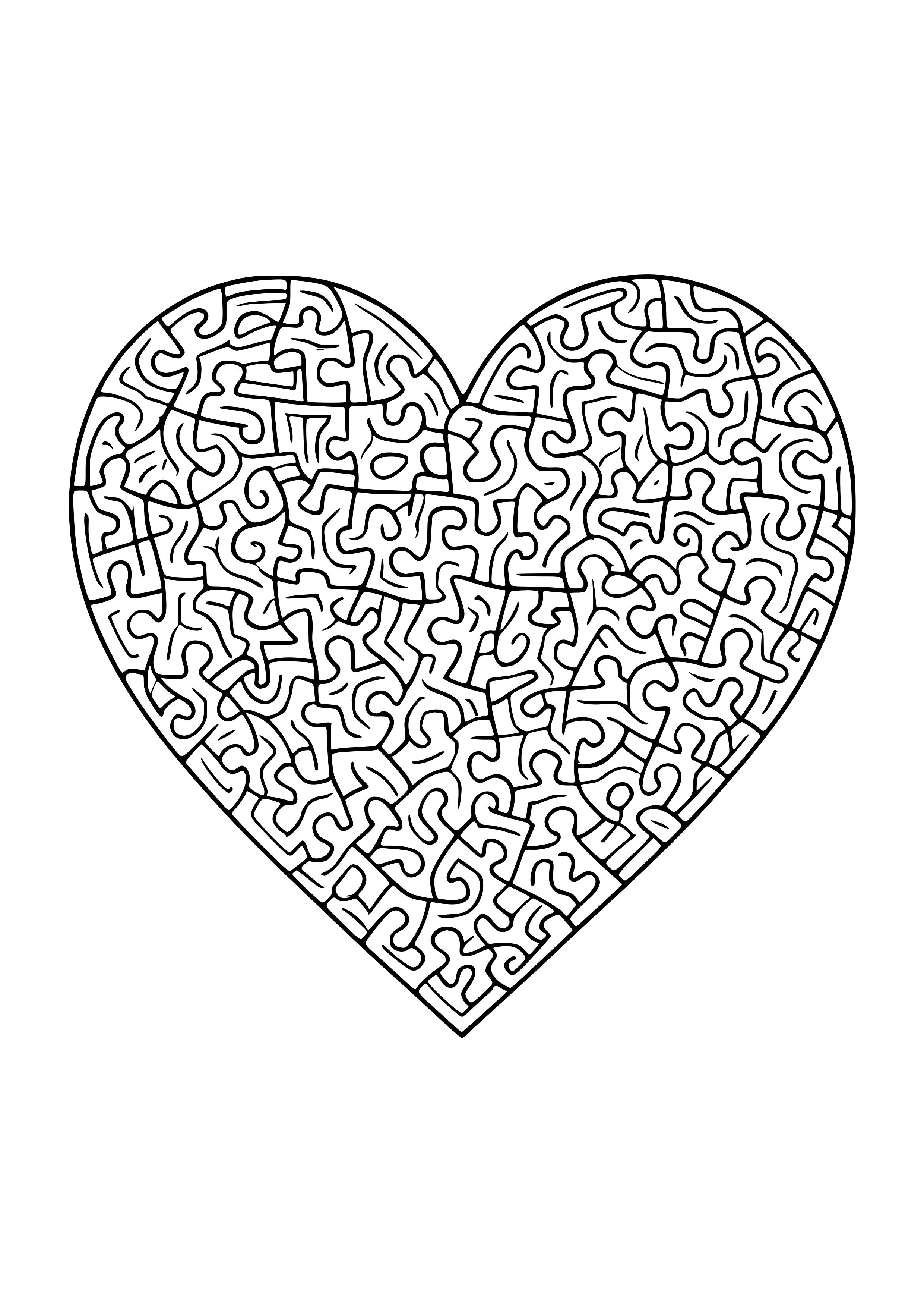 Heart Made of Puzzle Pieces Coloring Page