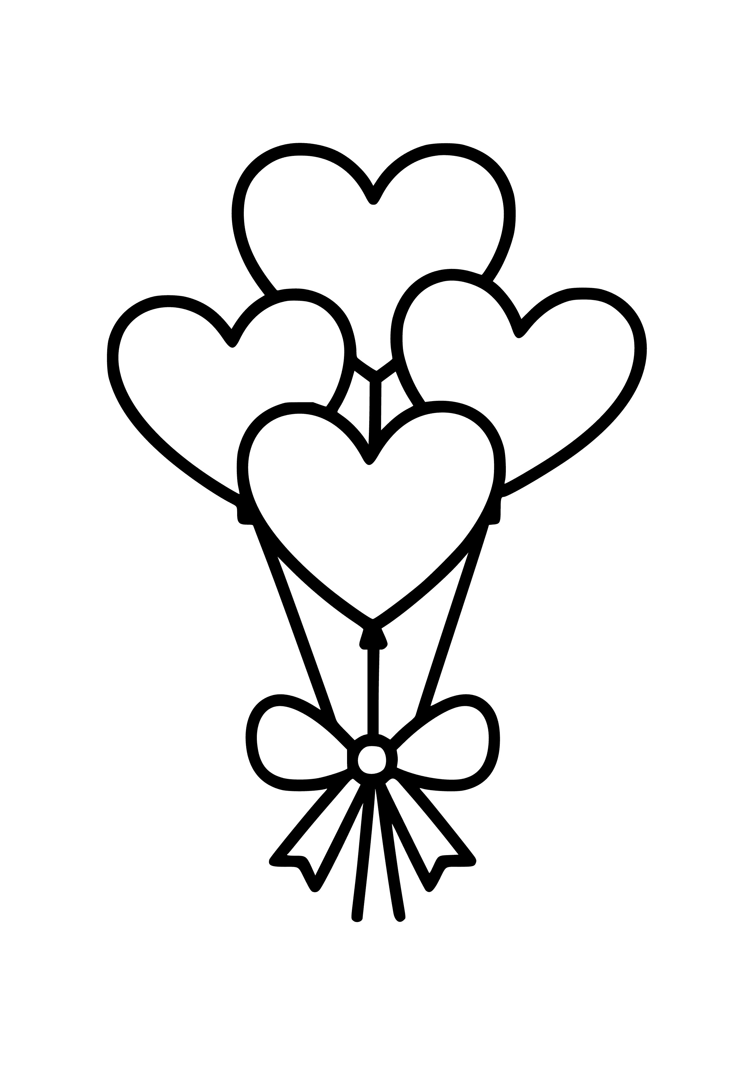 Heart-shaped Balloon Bouquet Coloring Page