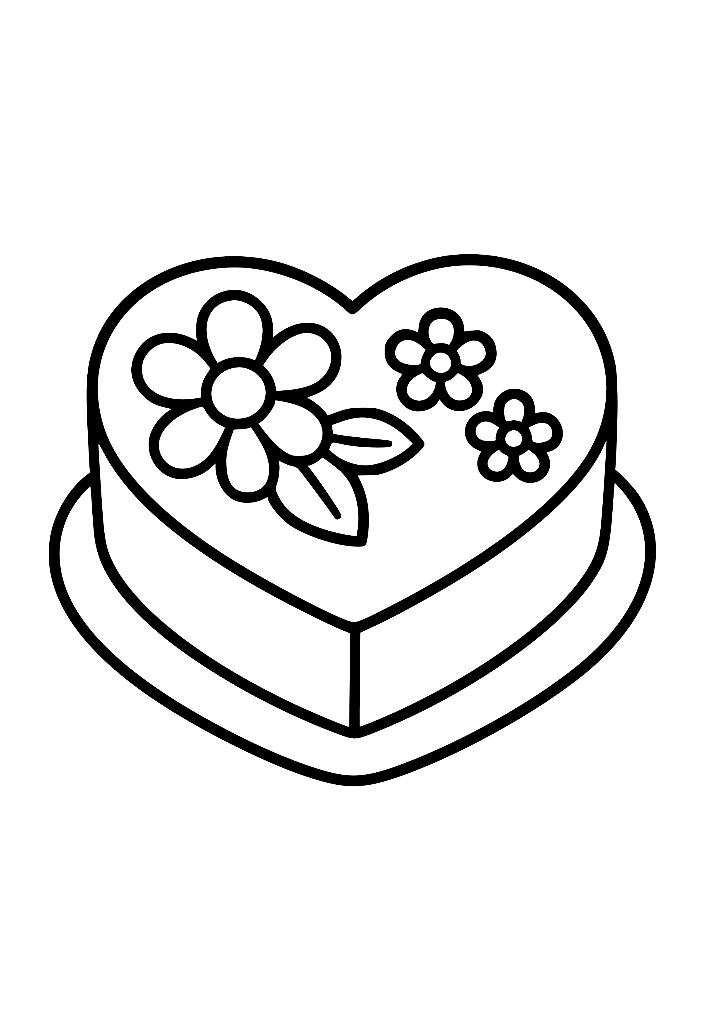 Heart-shaped Cake with Flowers Coloring Page
