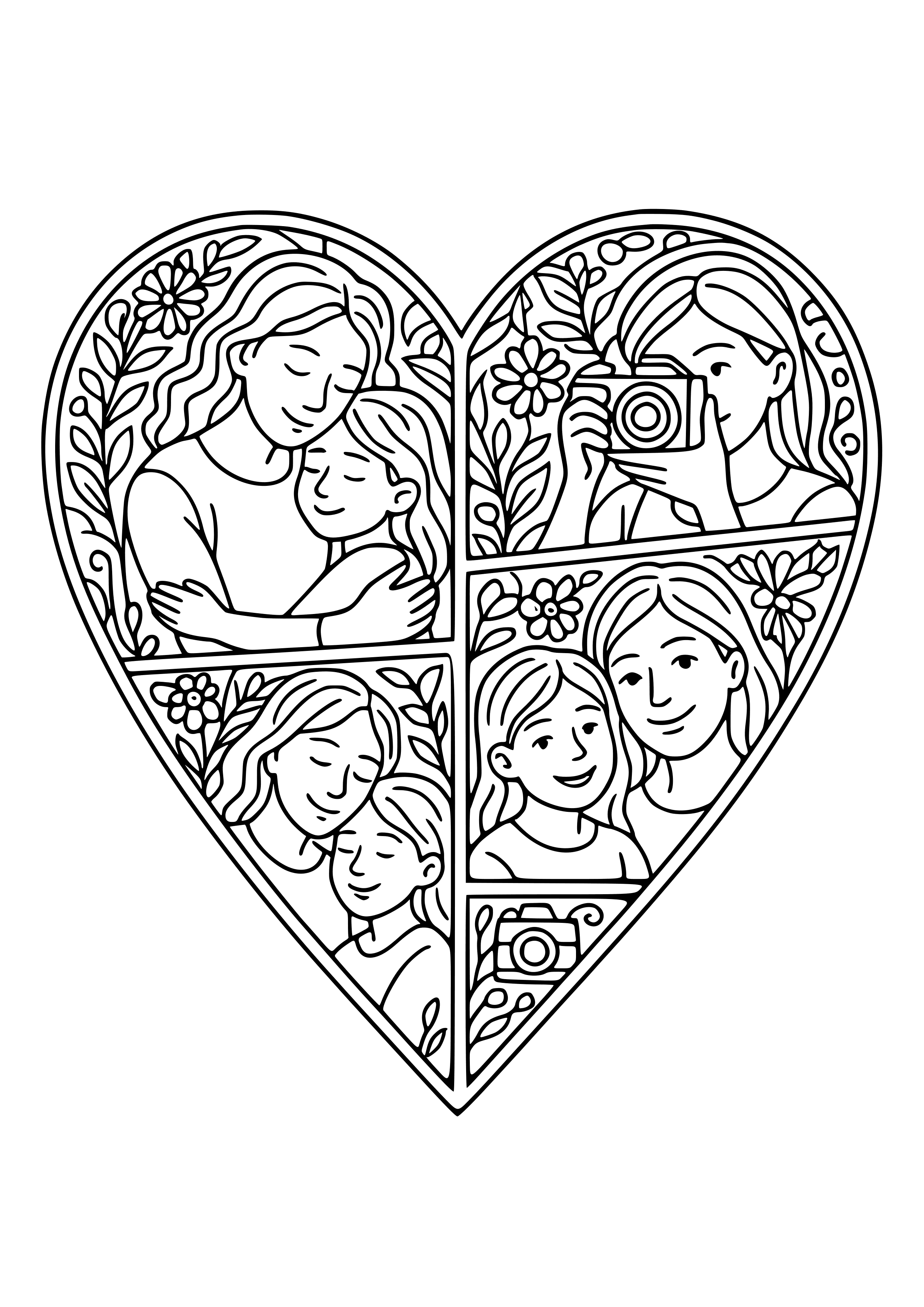 Heart-shaped Frame with Pictures Coloring Page