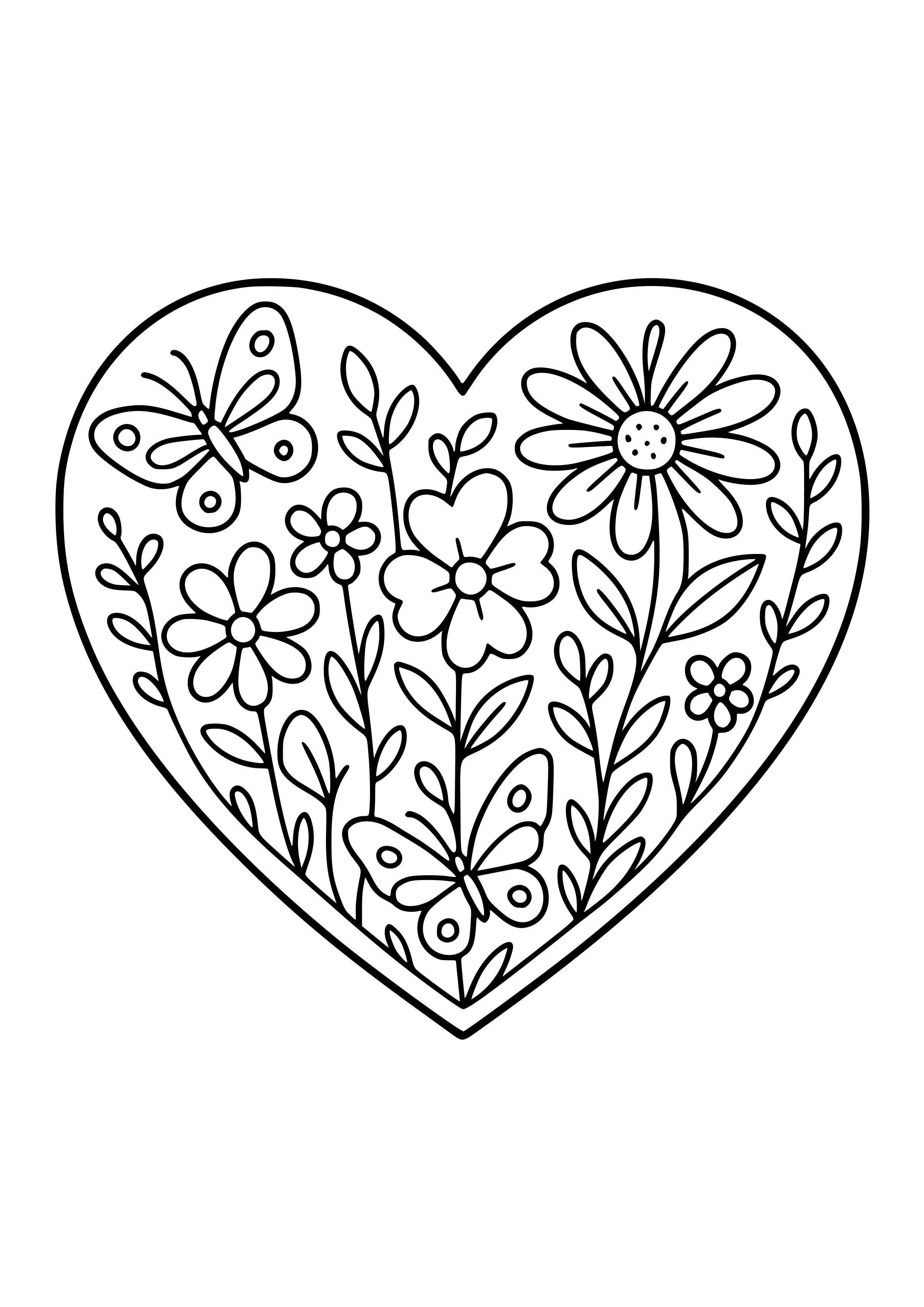 Heart-shaped Garden with Butterflies Coloring Page