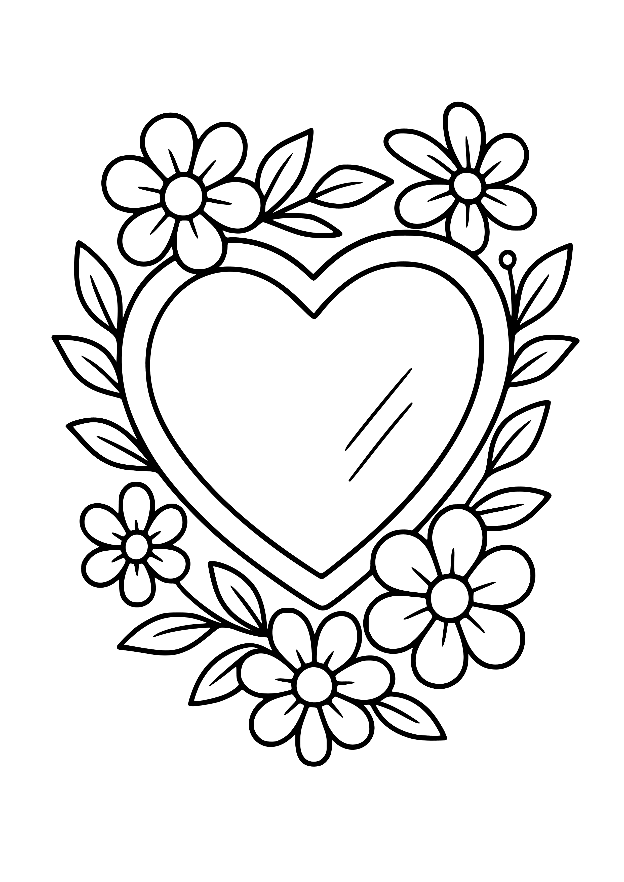 Heart-shaped Mirror with Flowers Coloring Page