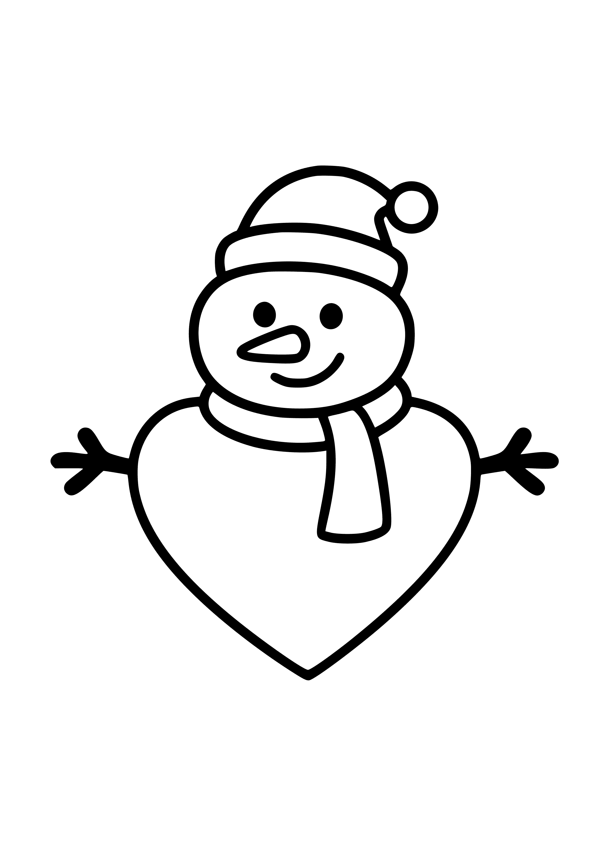 Heart-shaped Snowman Coloring Page