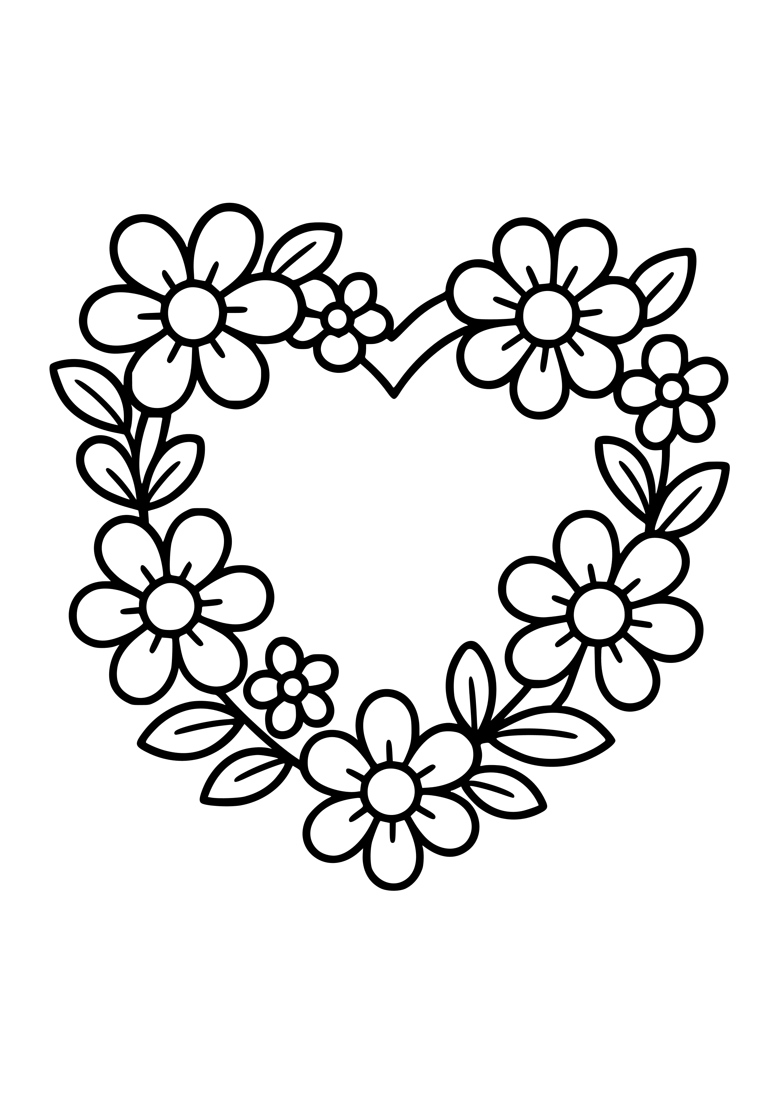 Heart-shaped Wreath Decorated with Flowers Coloring Page