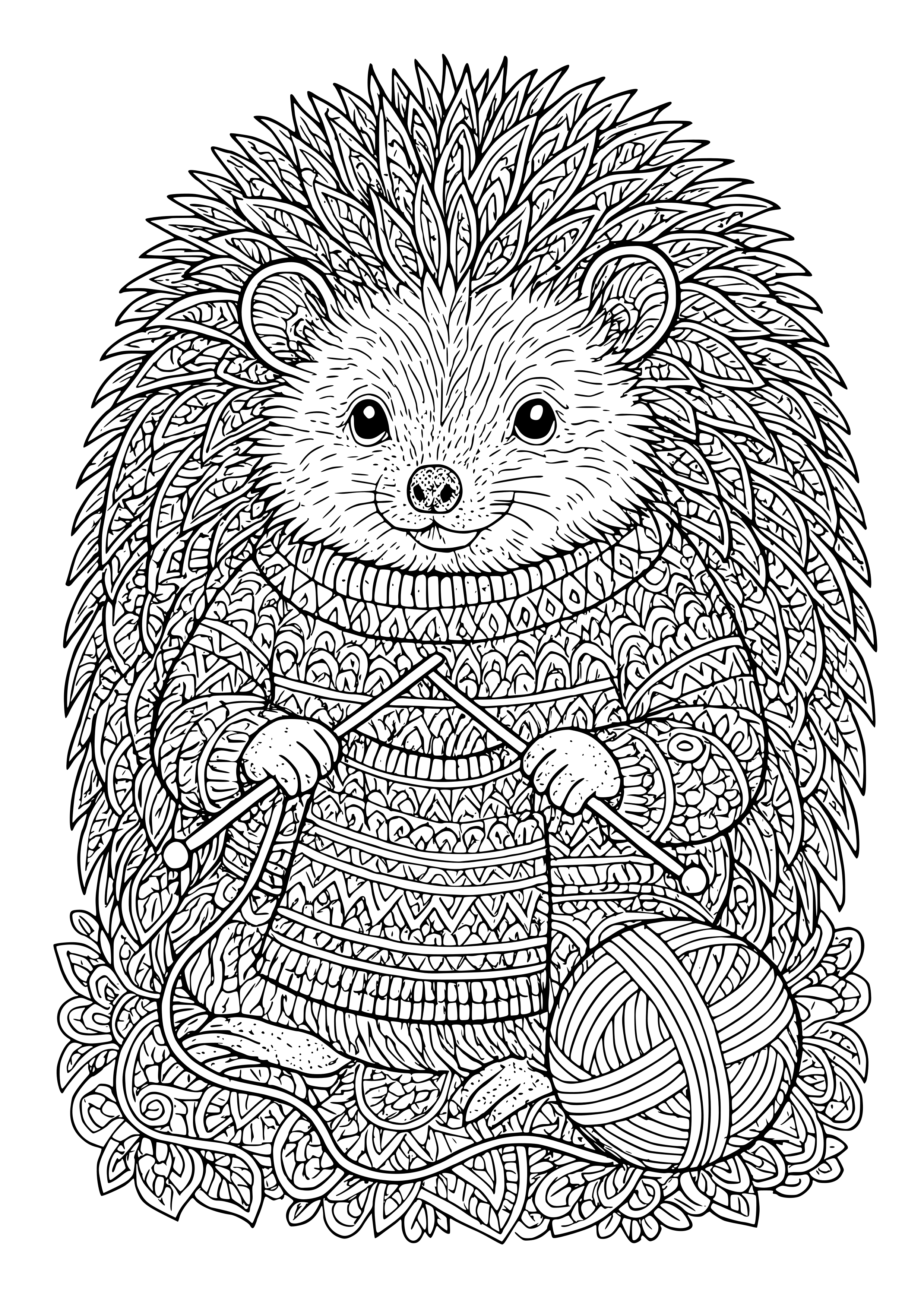 Hedgehog Knitting a Sweater Coloring Page