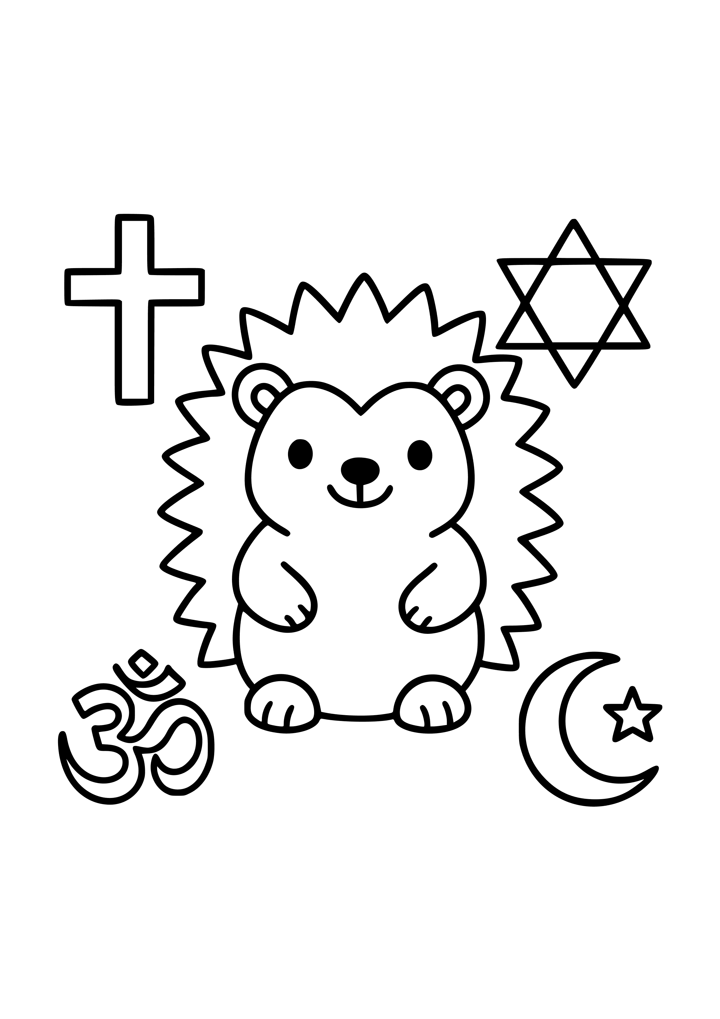 Hedgehog with Religious Symbols Coloring Page