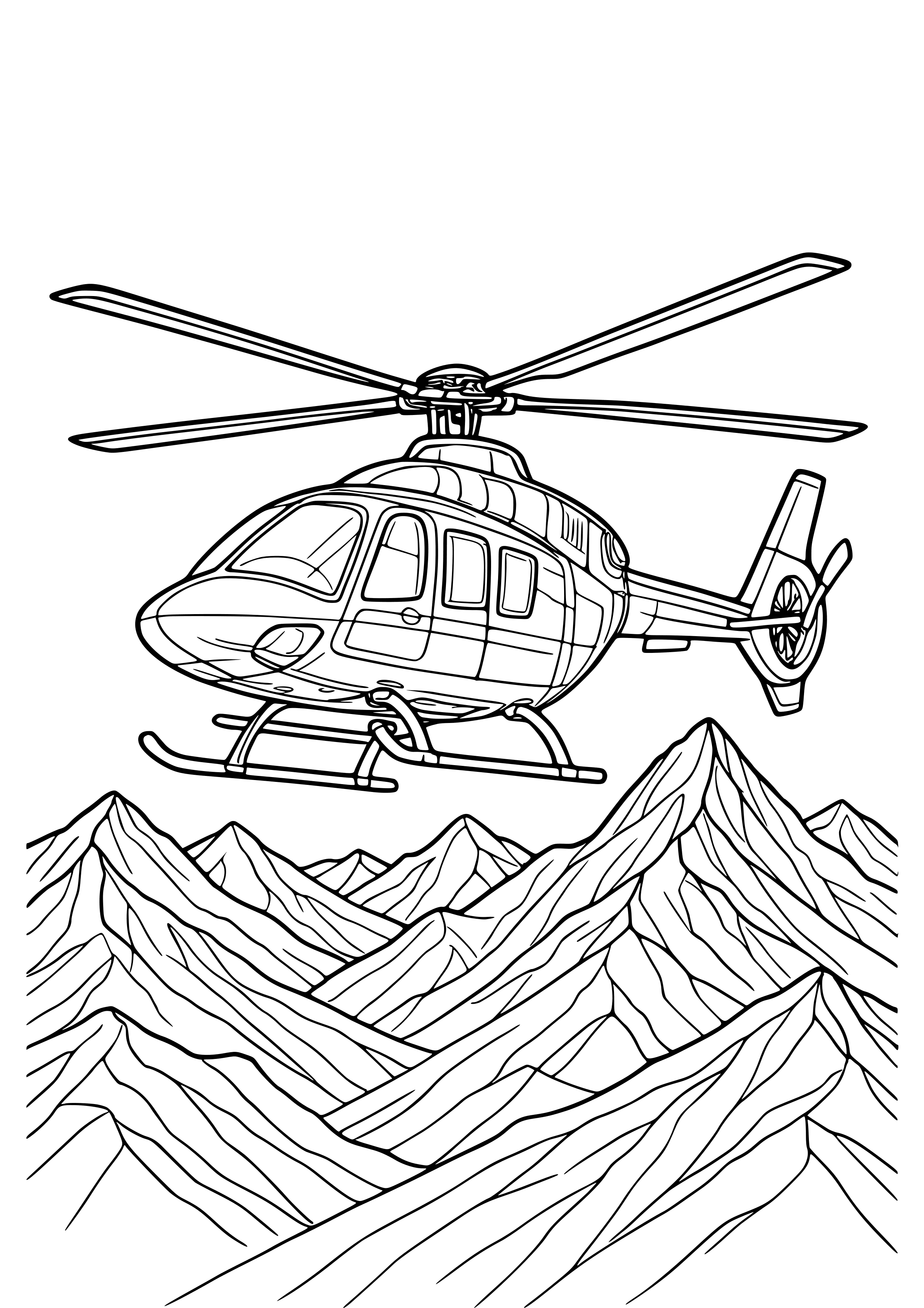 Helicopter Flying Over Mountains Coloring Page