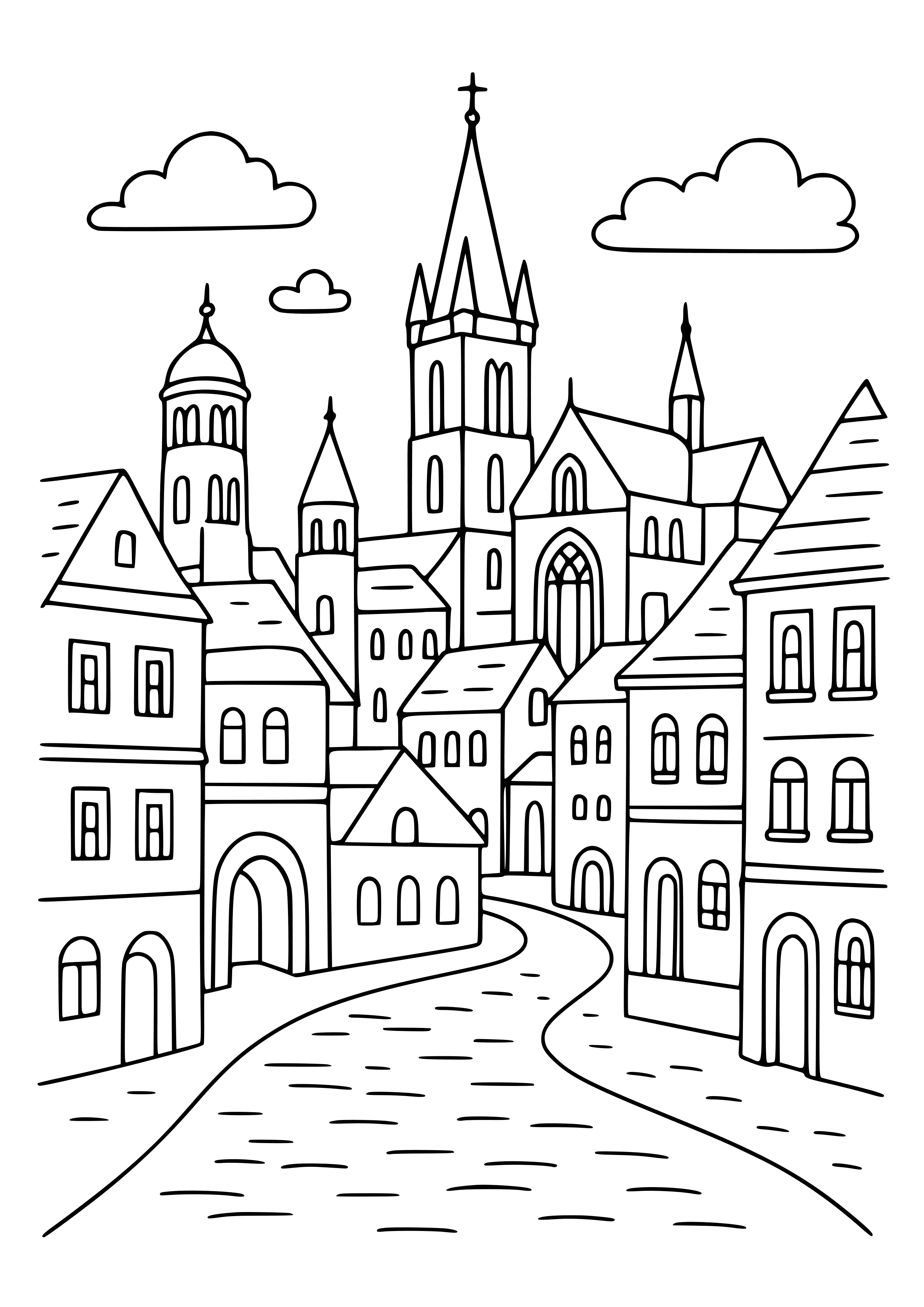 Historic City with Old Architecture Coloring Page