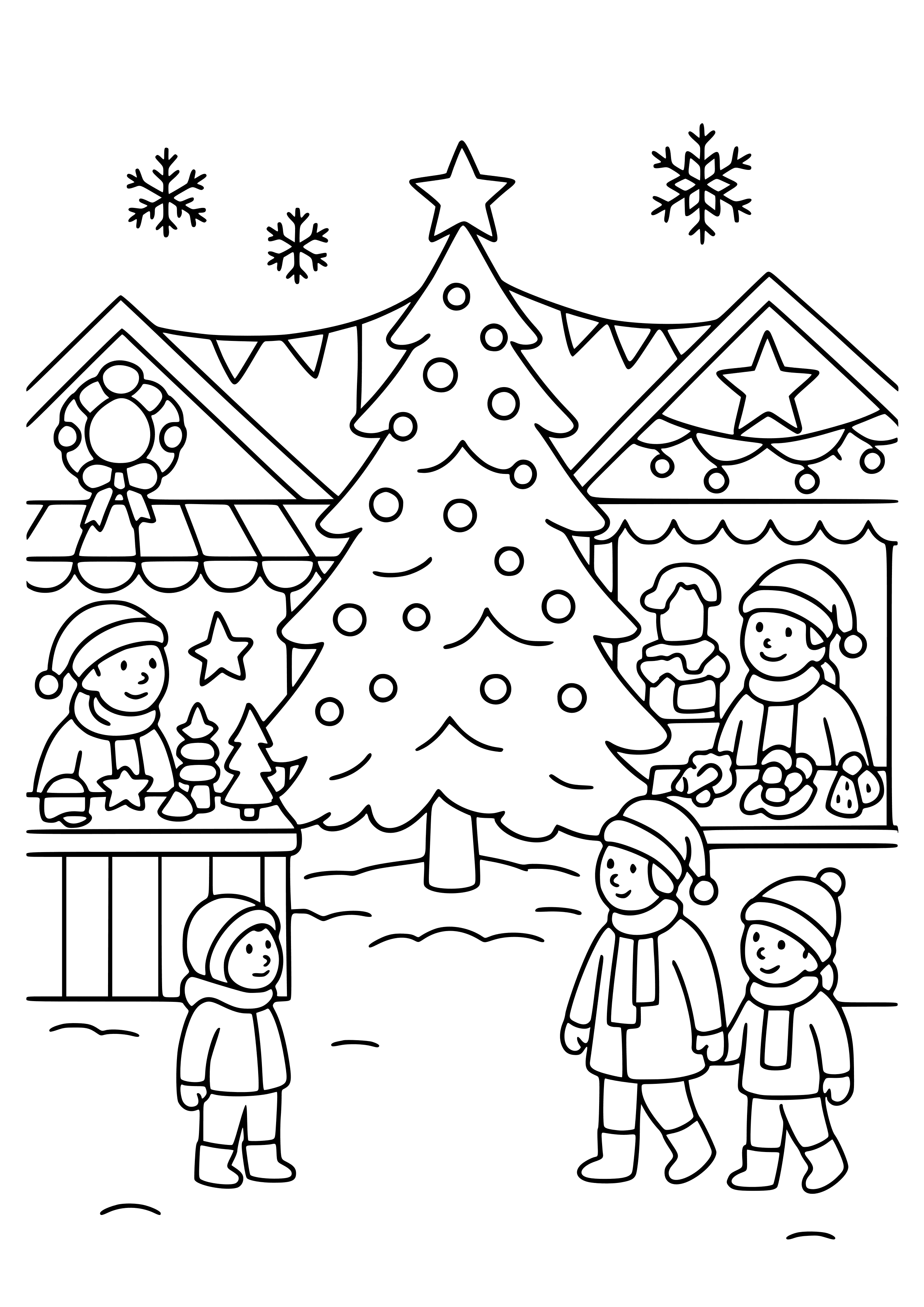 Holiday Market with Stalls Coloring Page