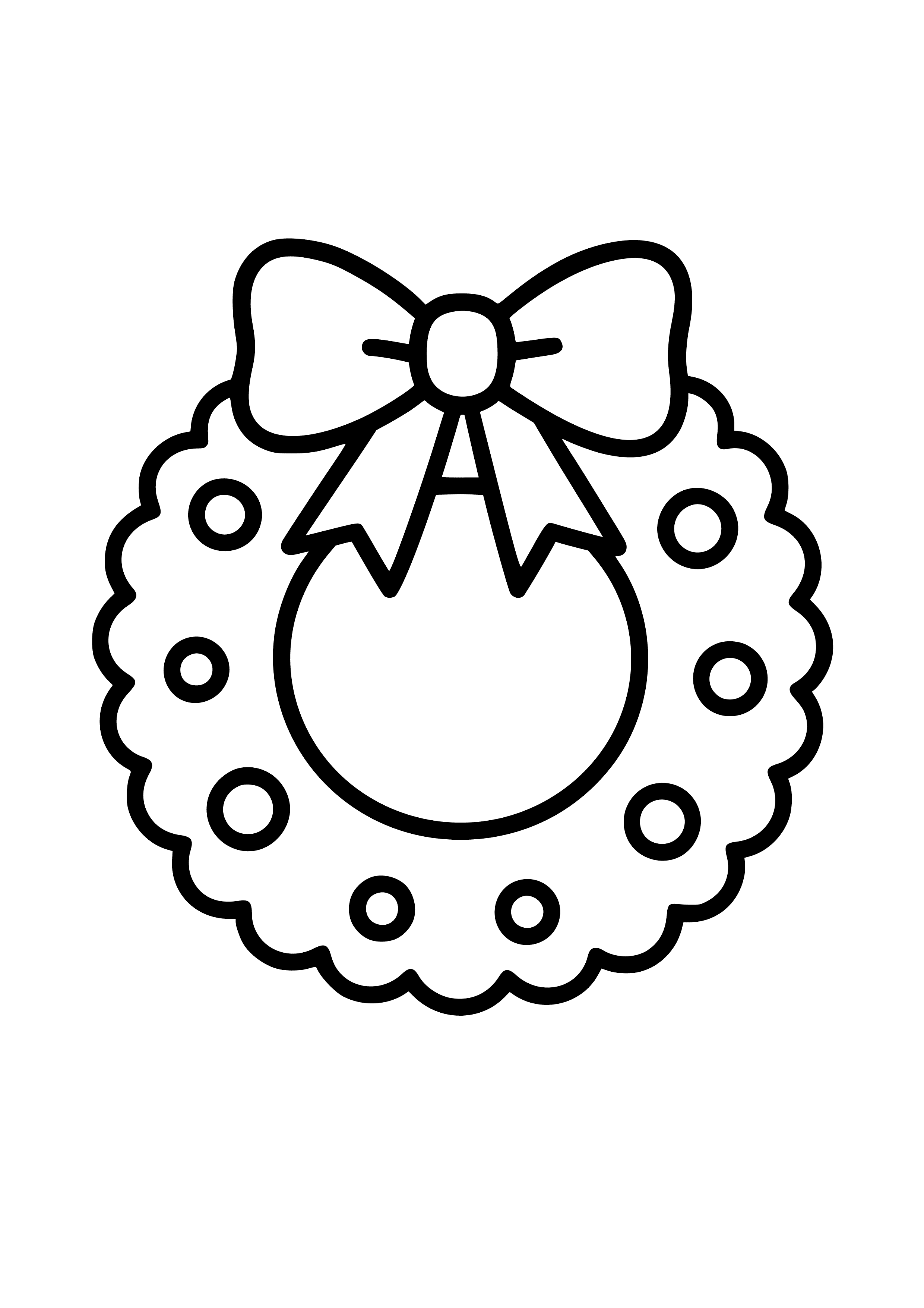 Holiday Wreath with Ribbons Coloring Page