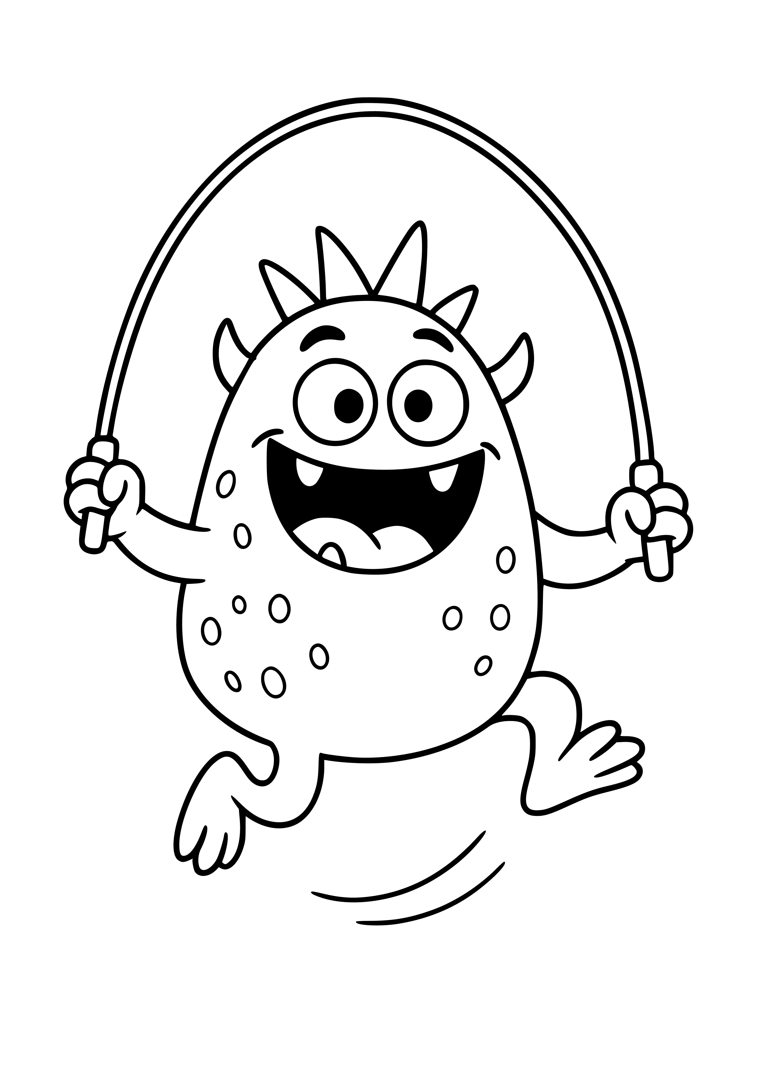 Hyperactive Yellow Monster Jumping Rope Coloring Page