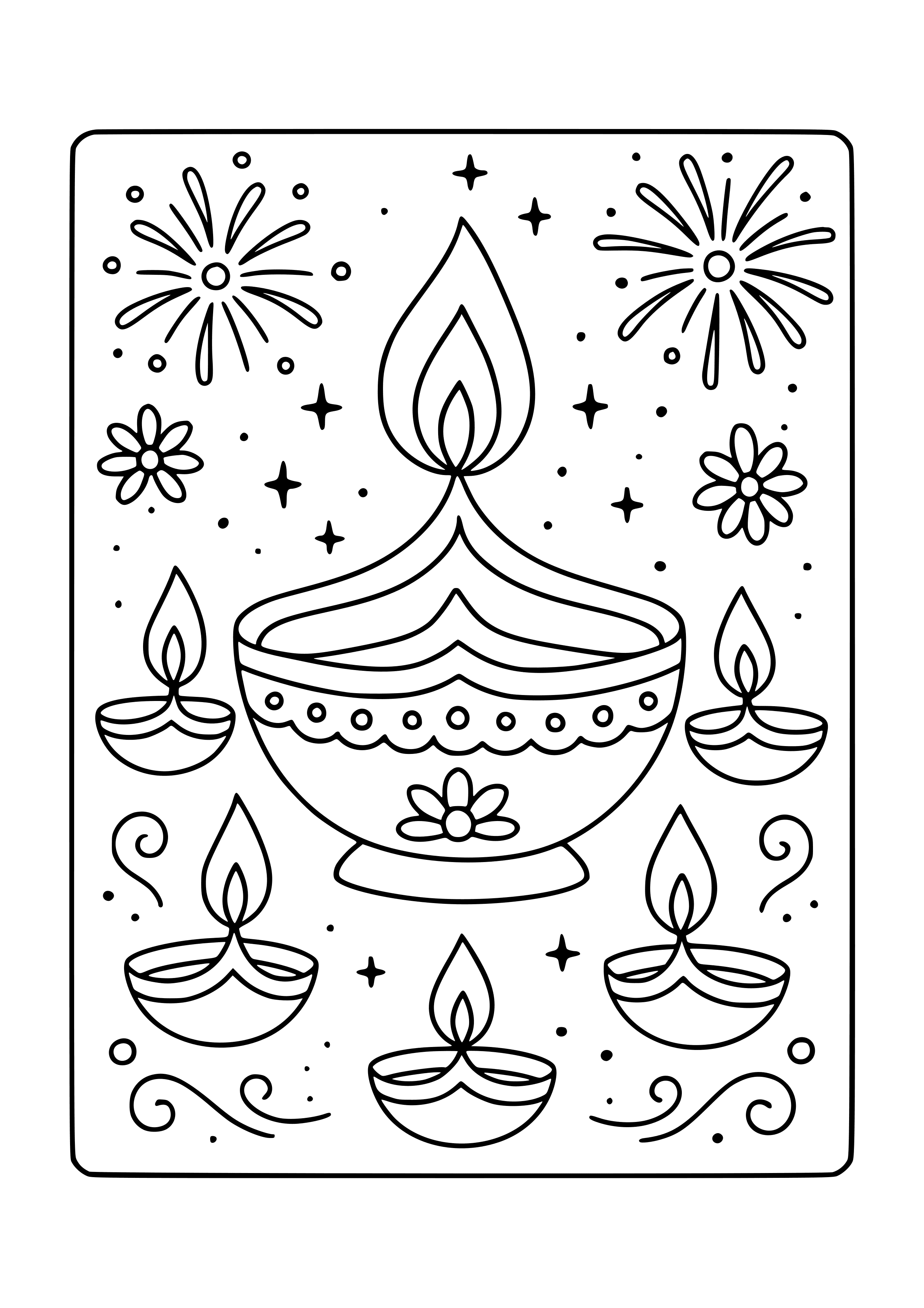 Indian Festival of Lights with Diyas Coloring Page