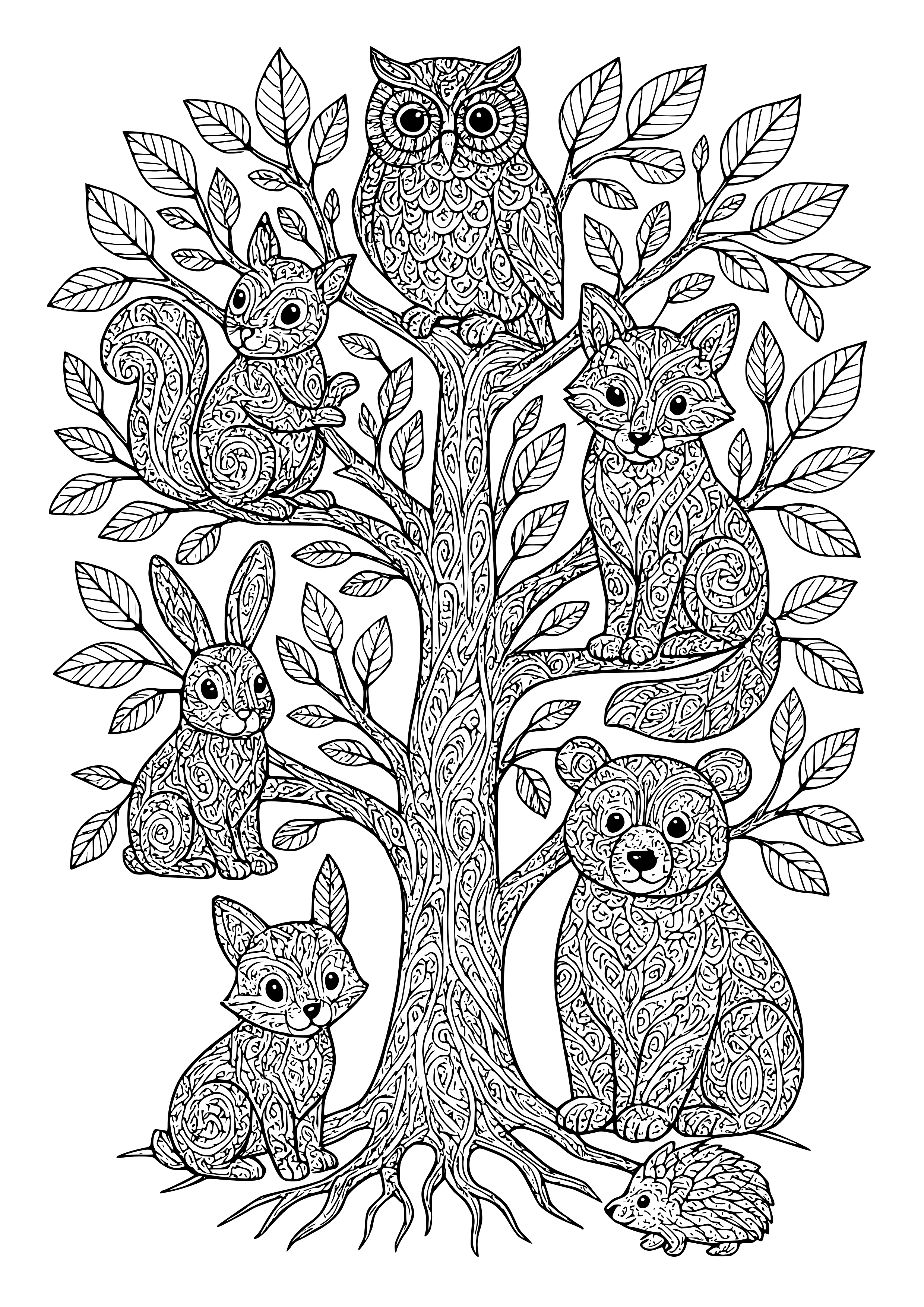Interconnected Animal Family Tree Coloring Page