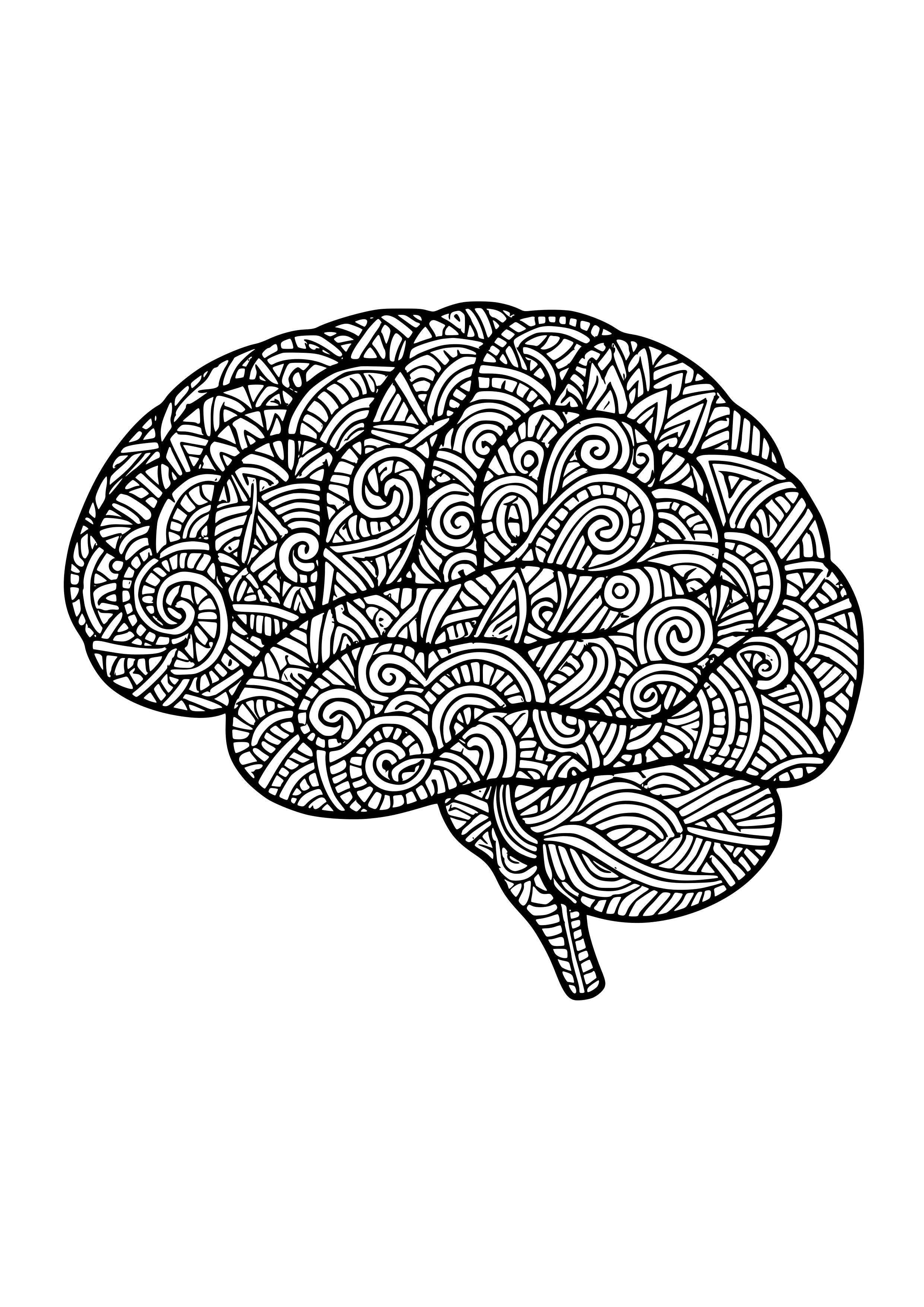 Intricate Geometric Brain with Swirling Patterns Coloring Page