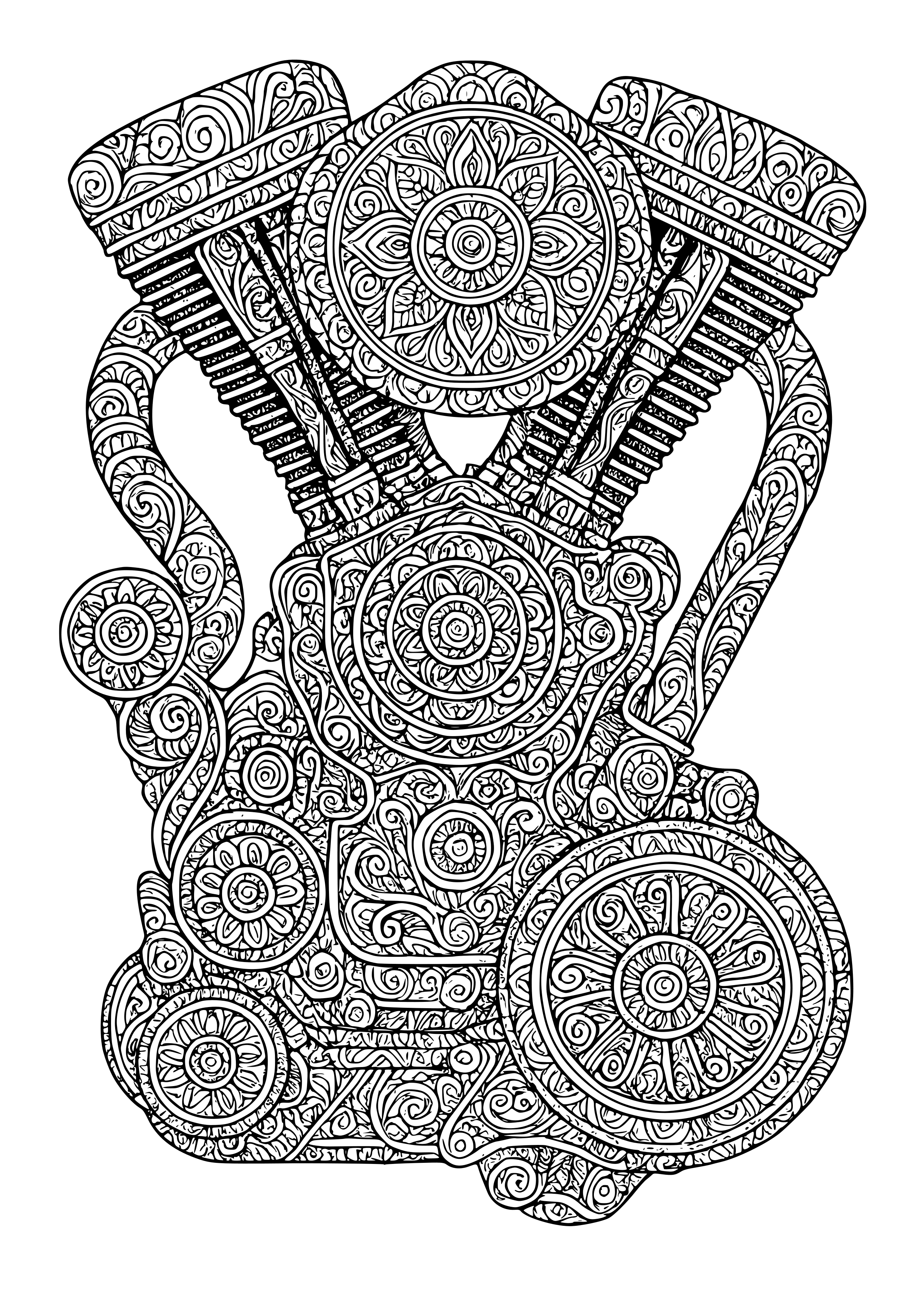 Intricate Motorcycle Engine Parts Coloring Page