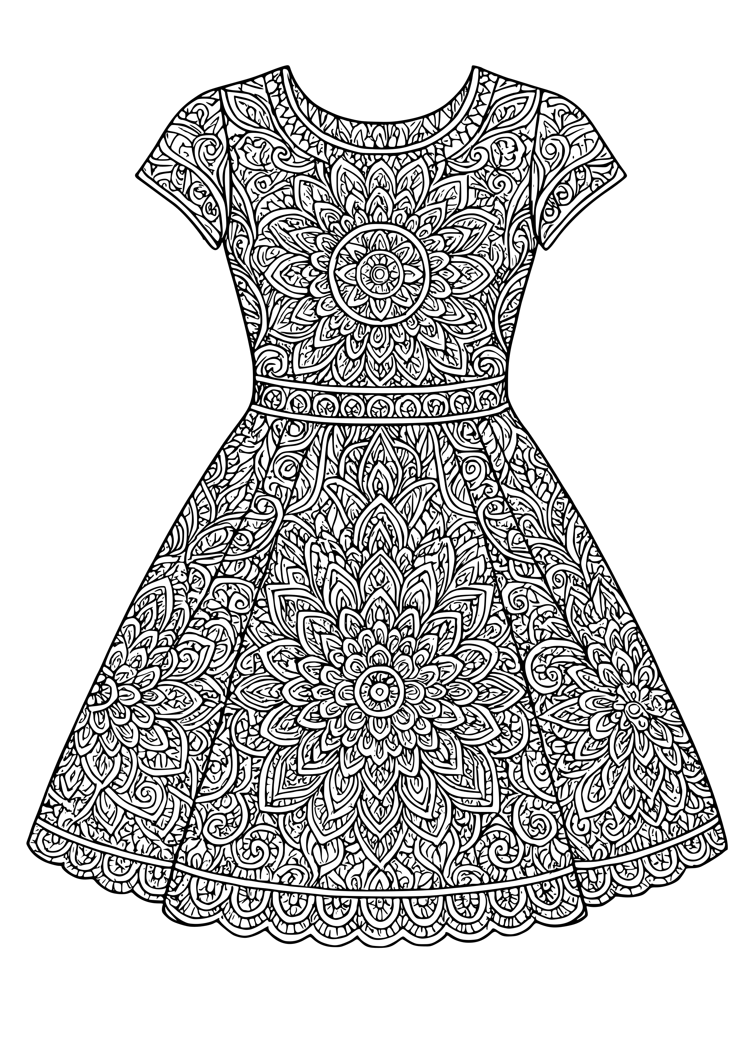 Intricate Patterns on a Designer Dress Coloring Page