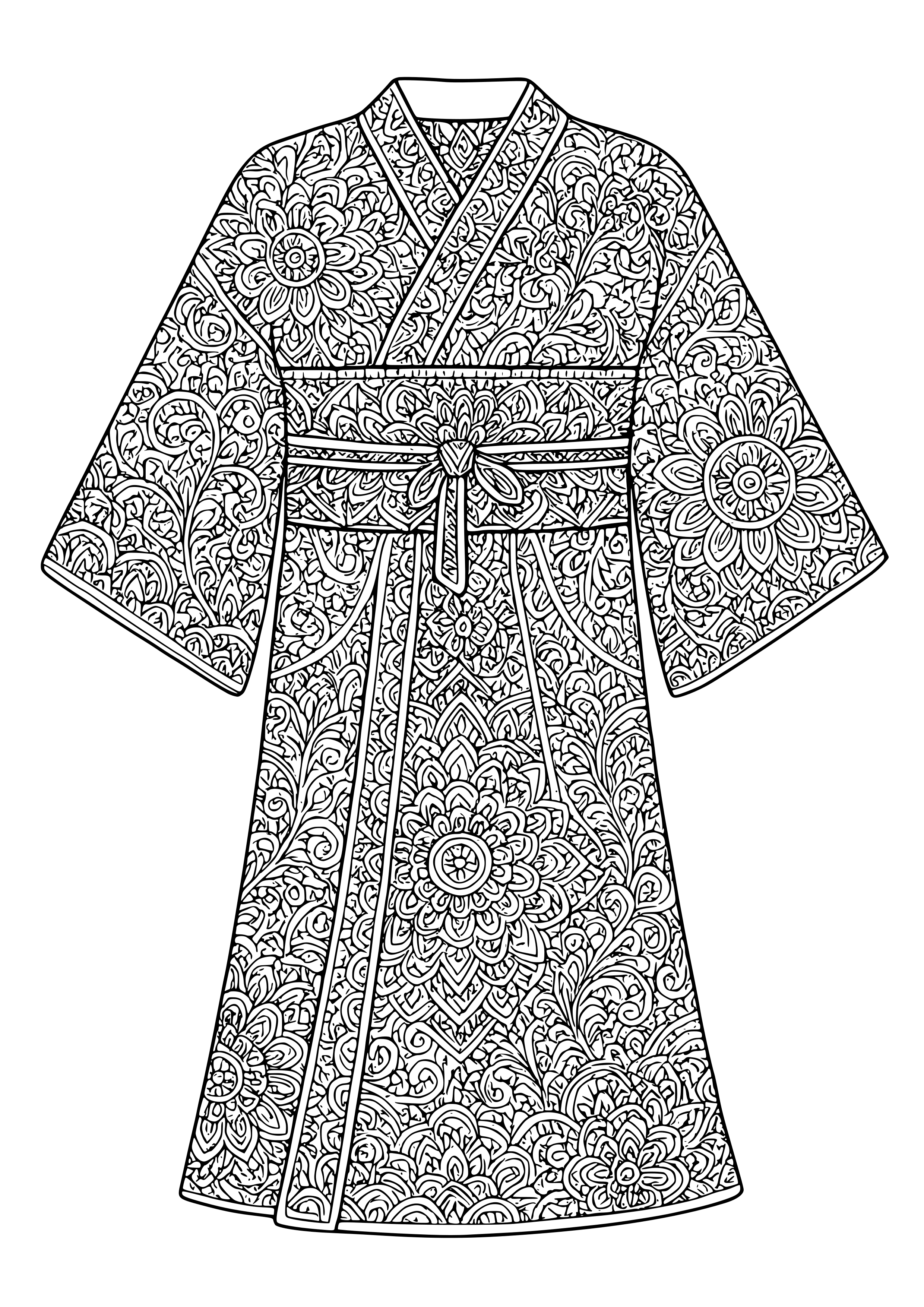 Intricate Patterns on a Kimono Coloring Page