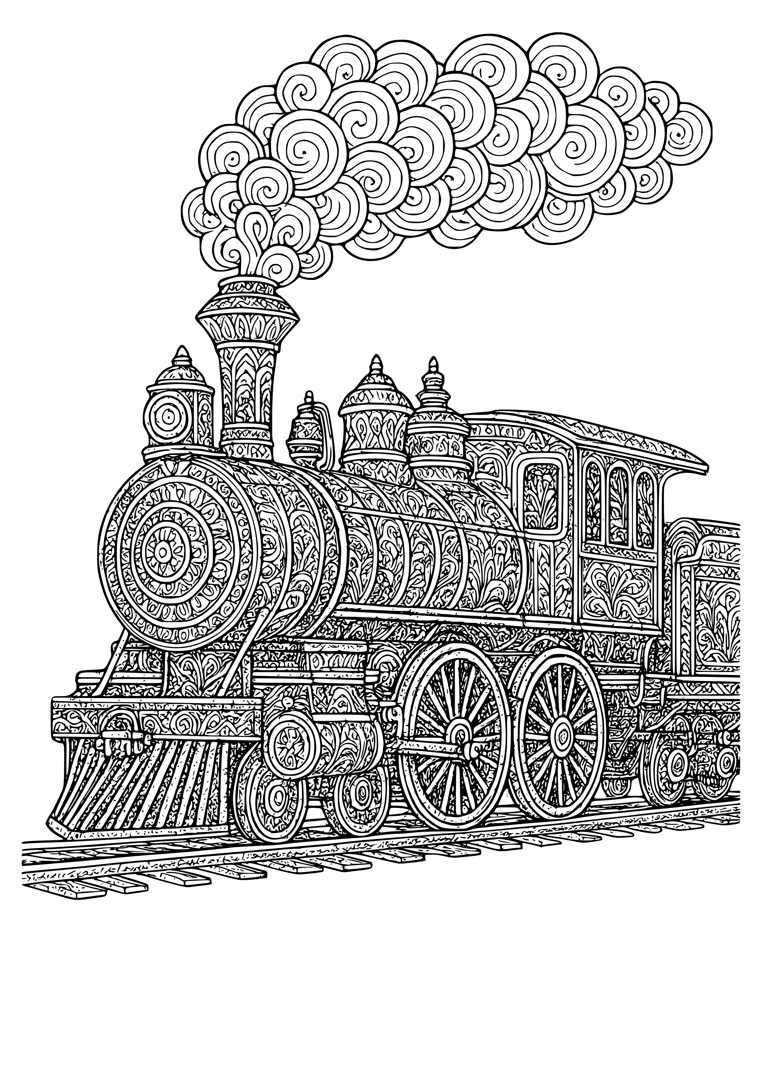Intricate Steam Locomotive Coloring Page
