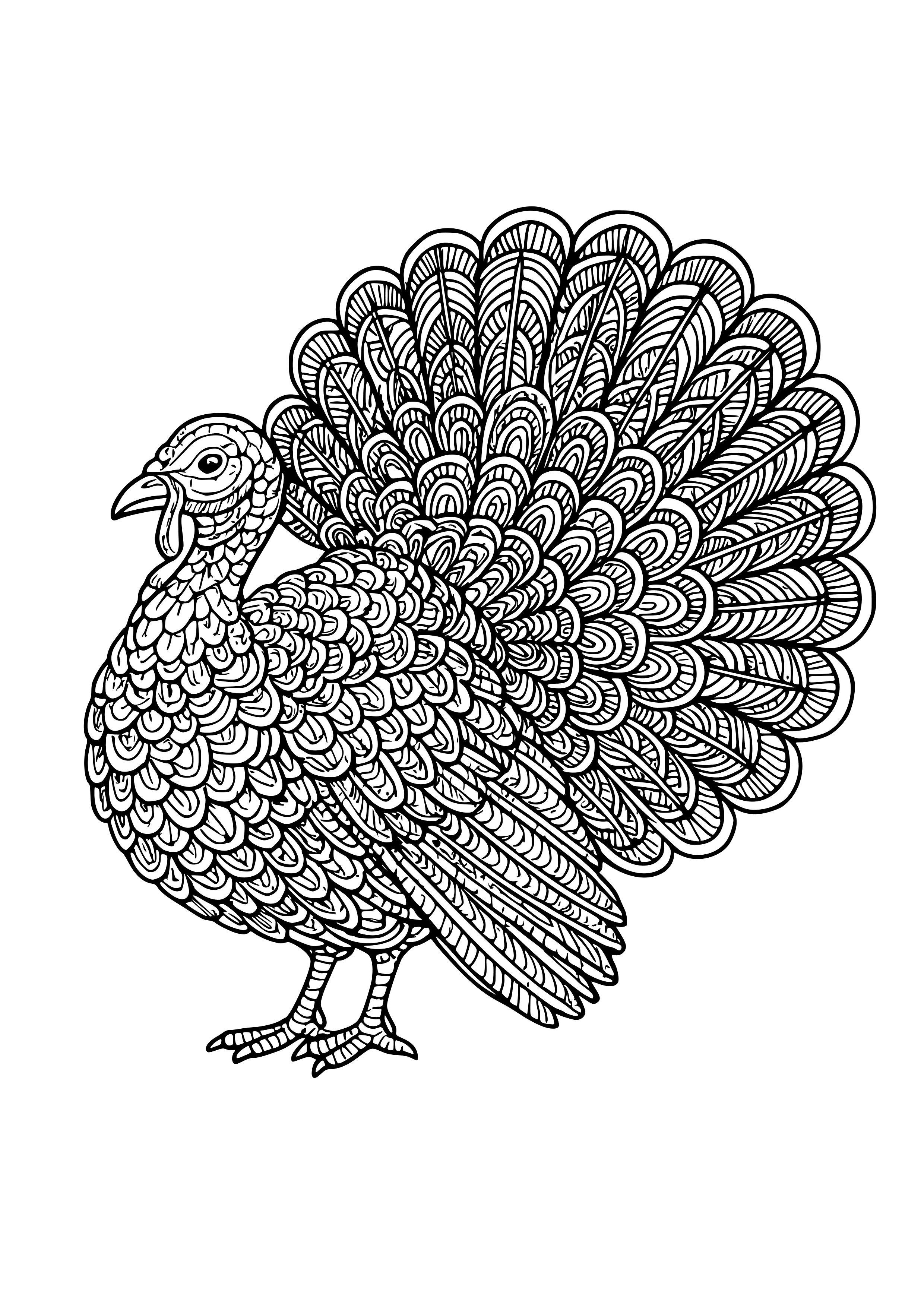 Intricate Turkey Feathers Coloring Page
