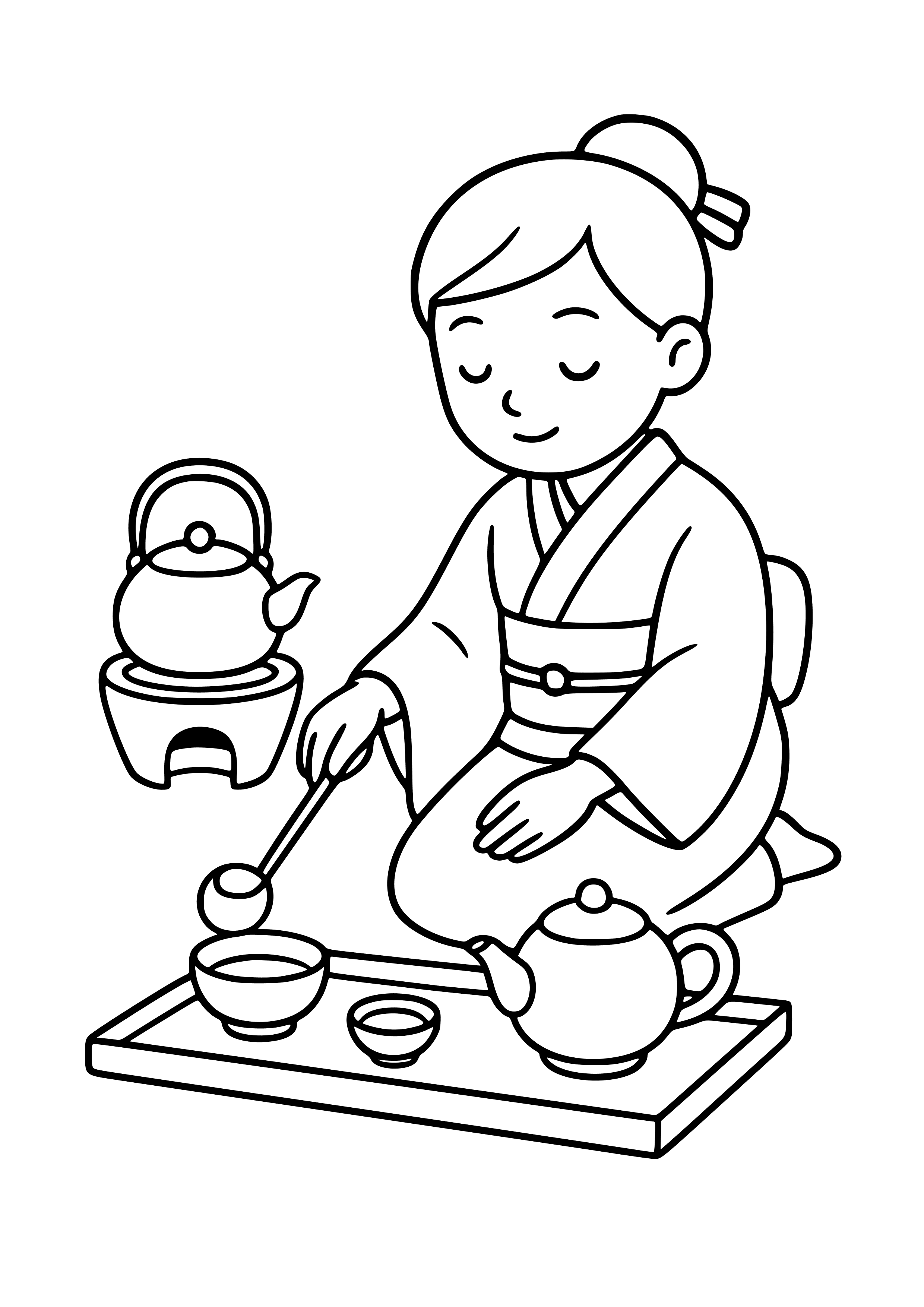 Japanese Tea Ceremony with Tea Set Coloring Page