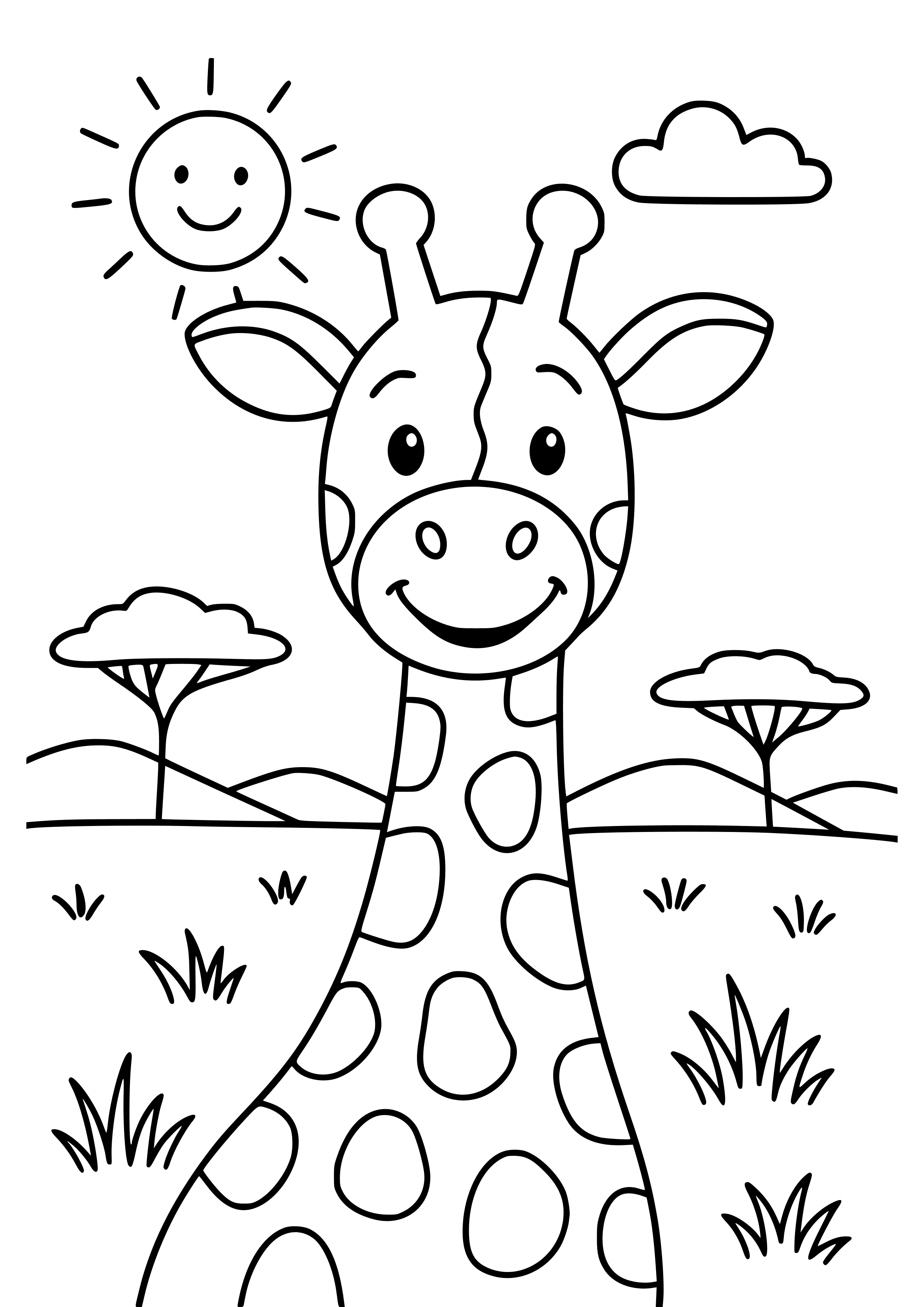 Jolly Giraffe Peering Over the Savanna Coloring Page