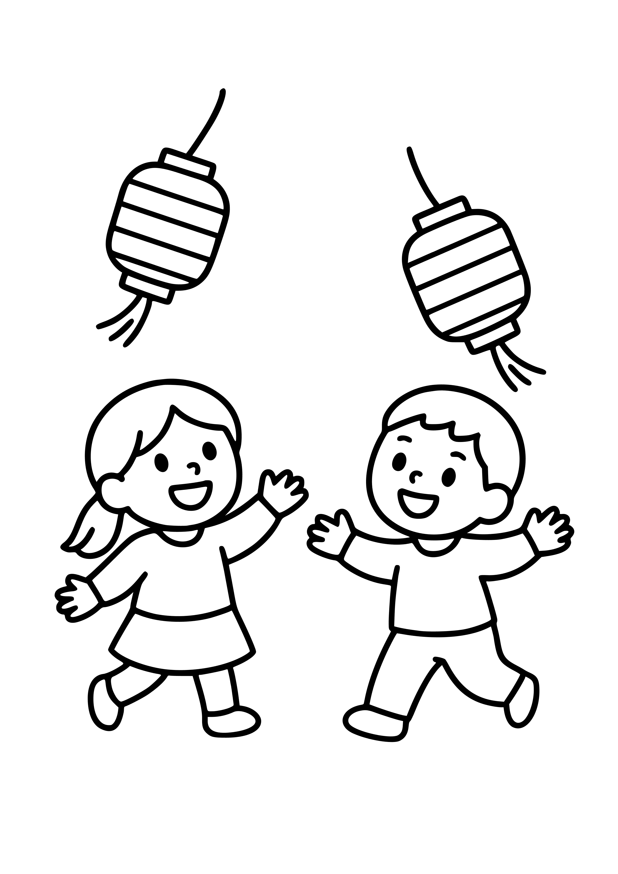 Joyful Children Releasing Paper Lanterns Coloring Page