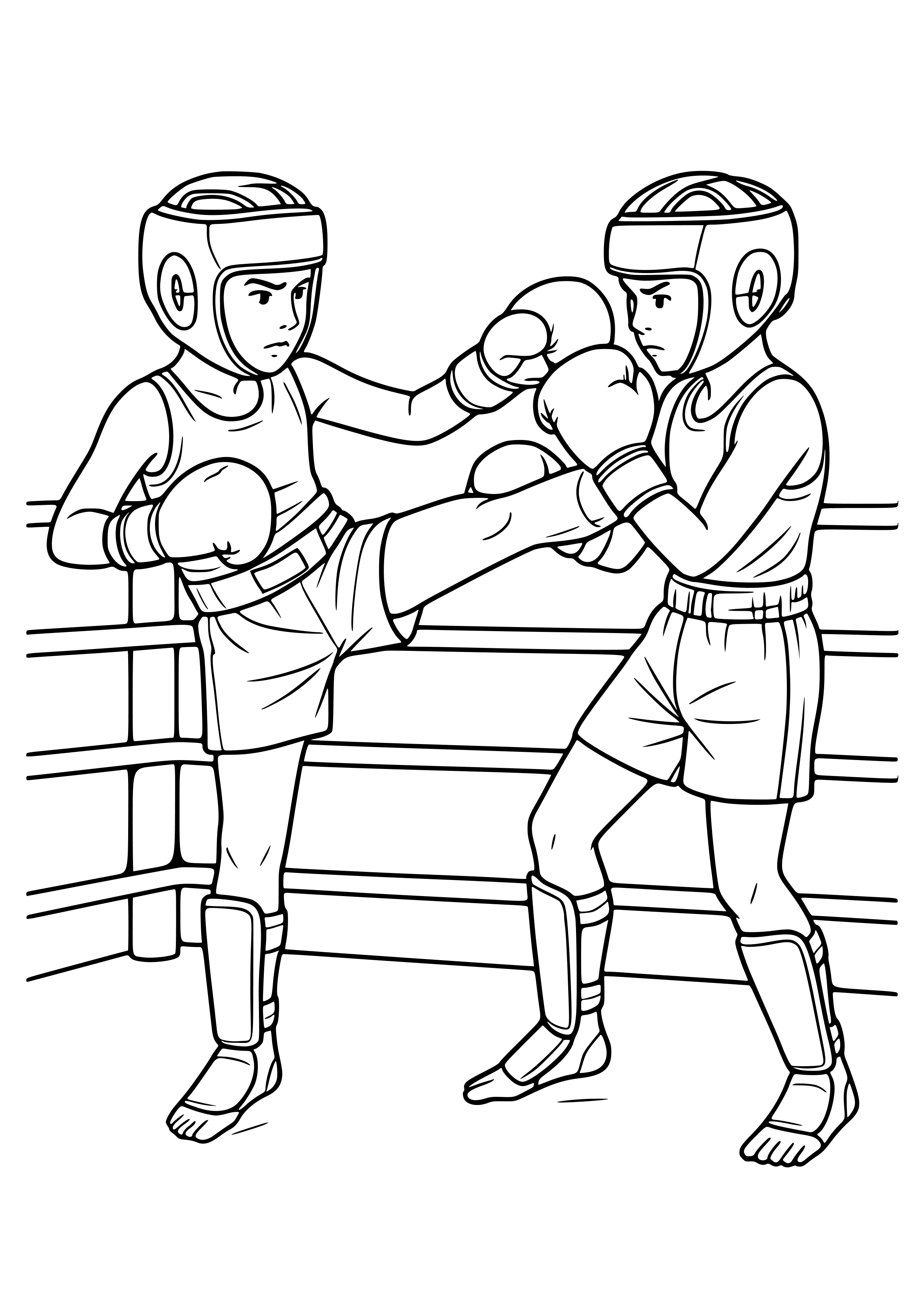 Kickboxer Sparring in a Ring Coloring Page