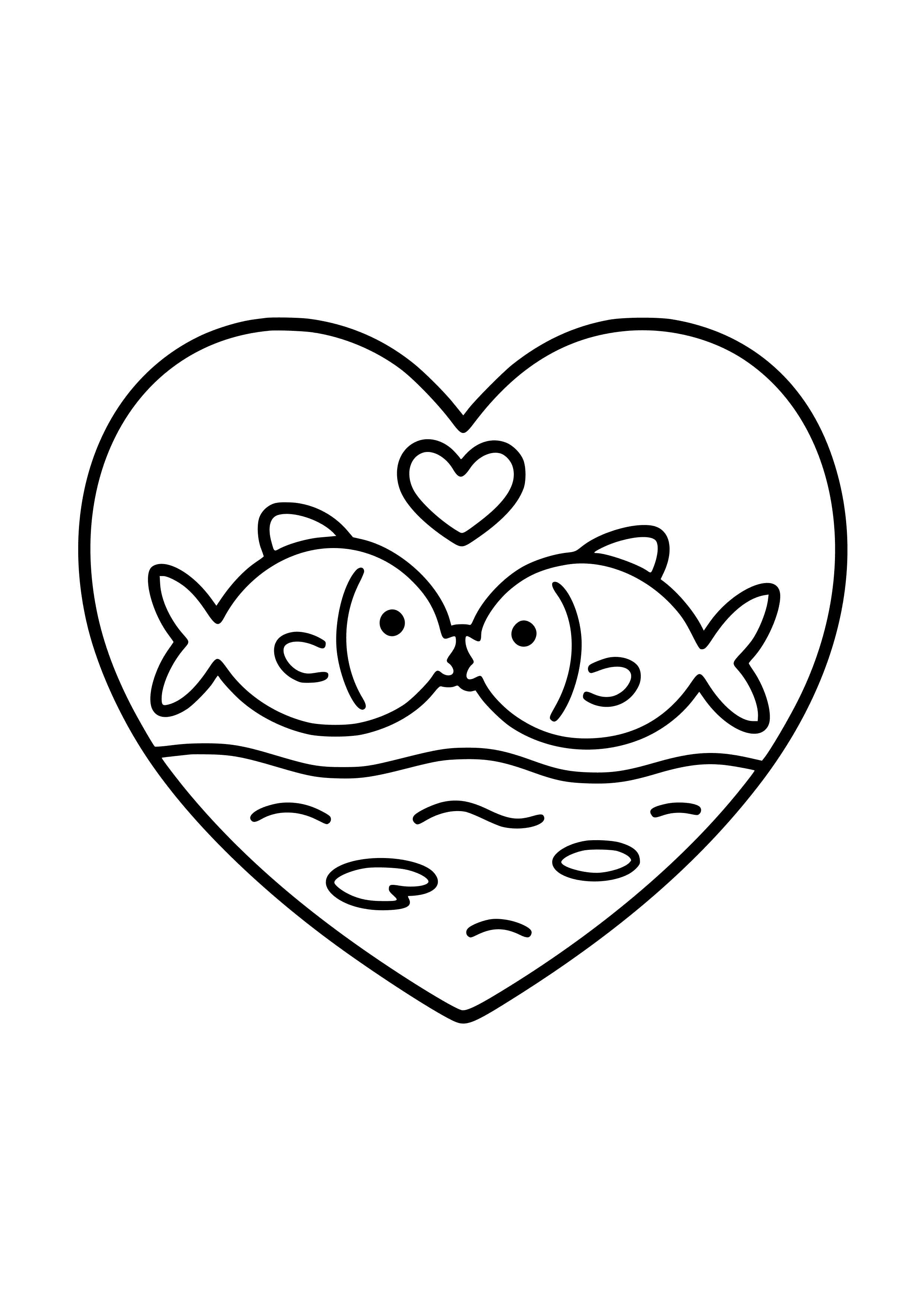 Kissing Fish in a Heart-shaped Pond Coloring Page
