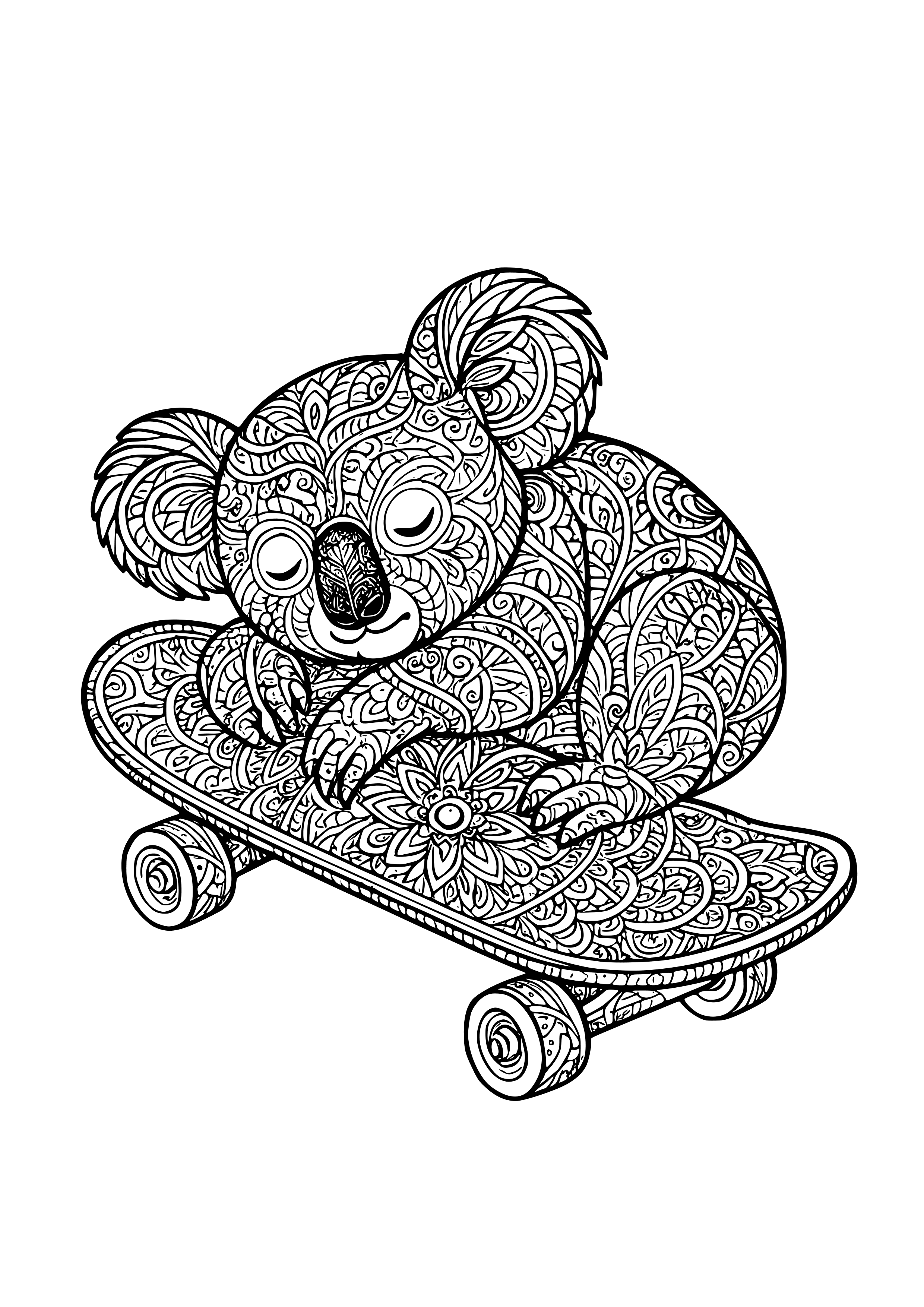 Koala Sleeping on a Skateboard Coloring Page