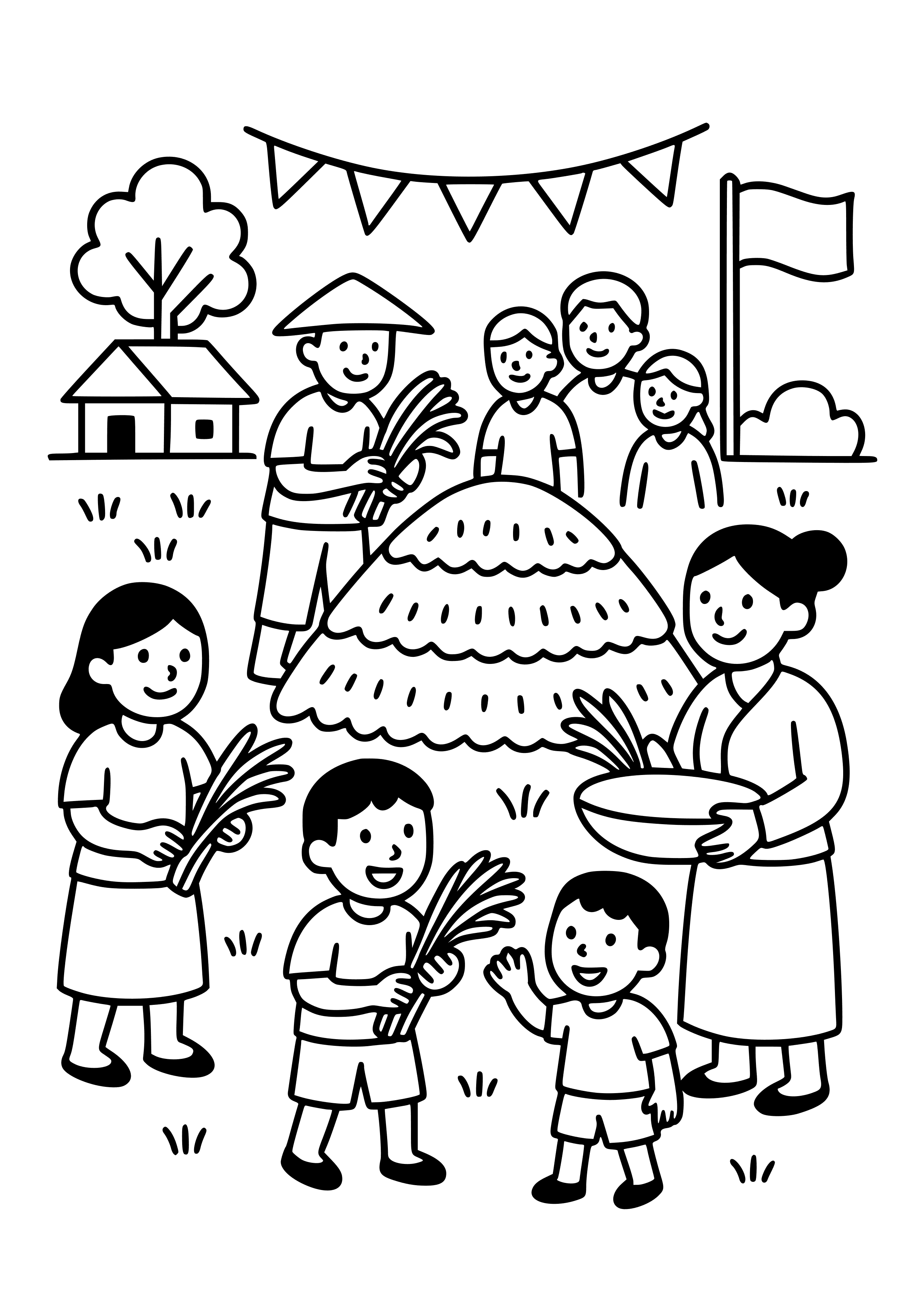 Laos Rice Festival with Community Gathering Coloring Page