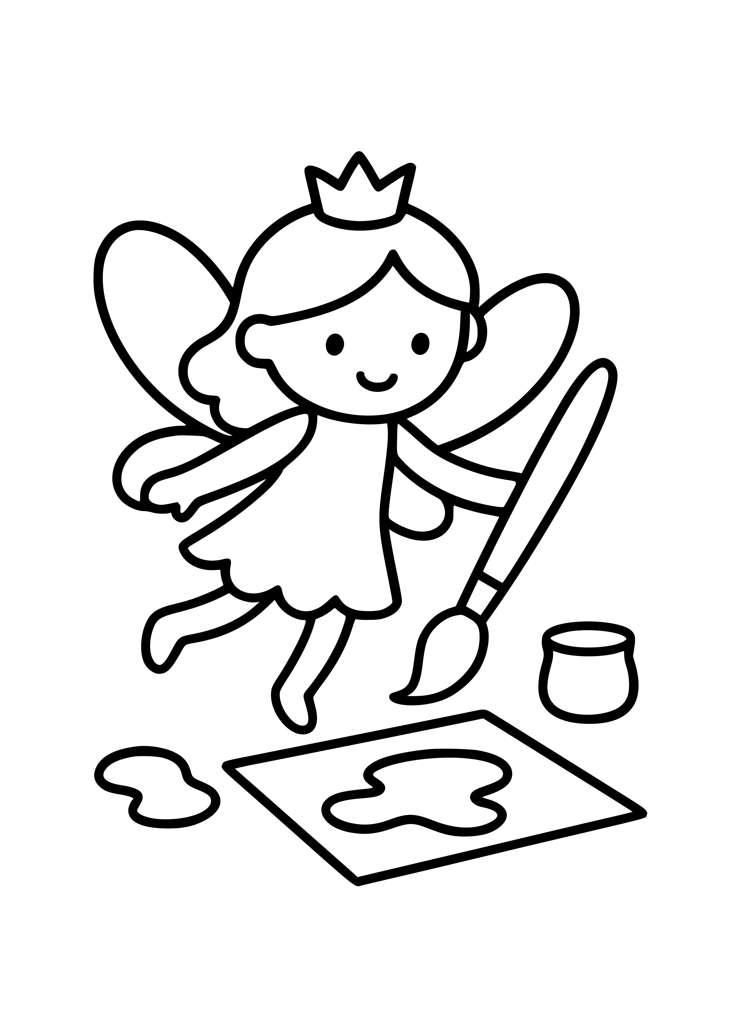 Little Fairy with a Paintbrush Creating Art Coloring Page
