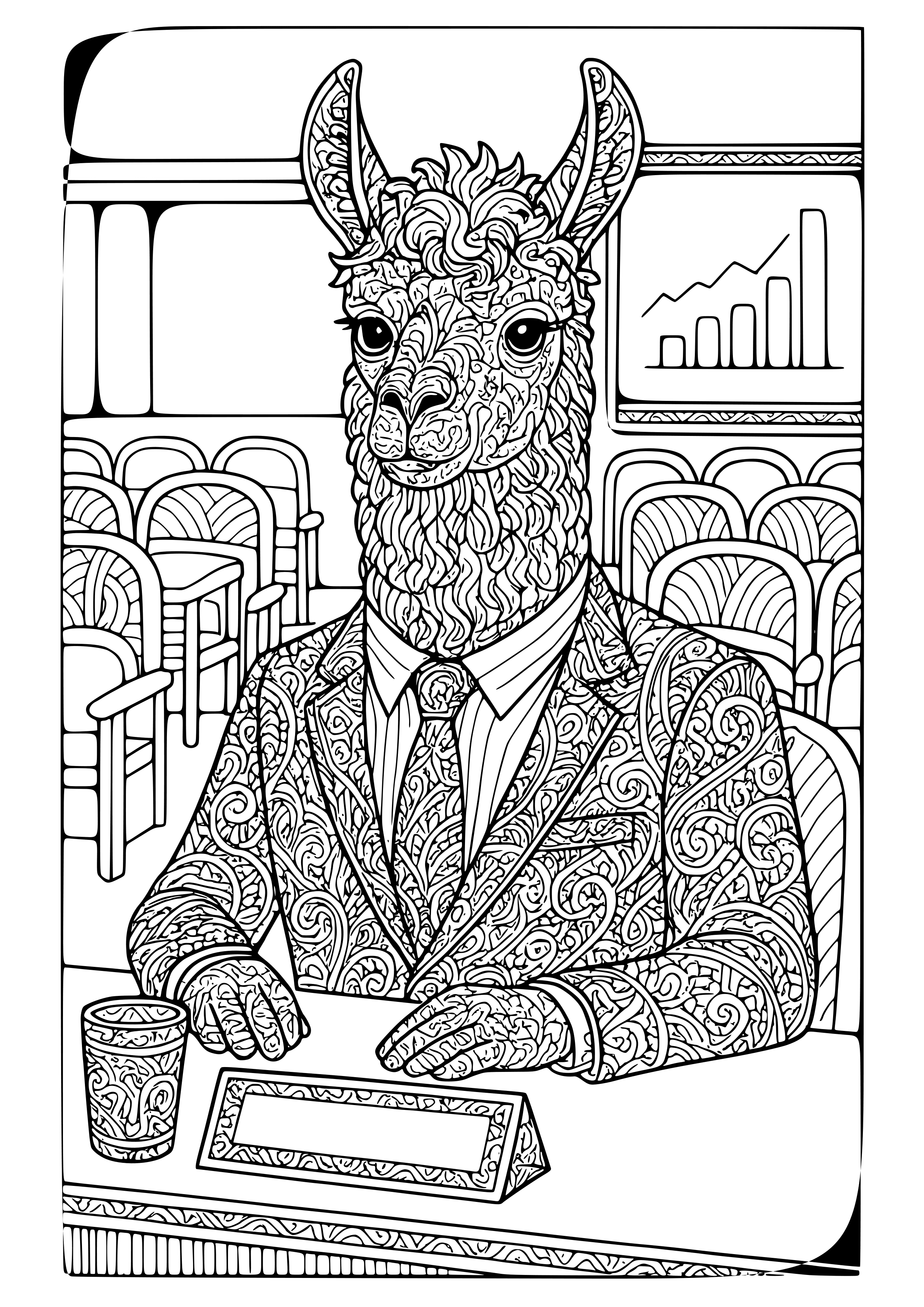 Llama in a Business Suit at a Conference Coloring Page