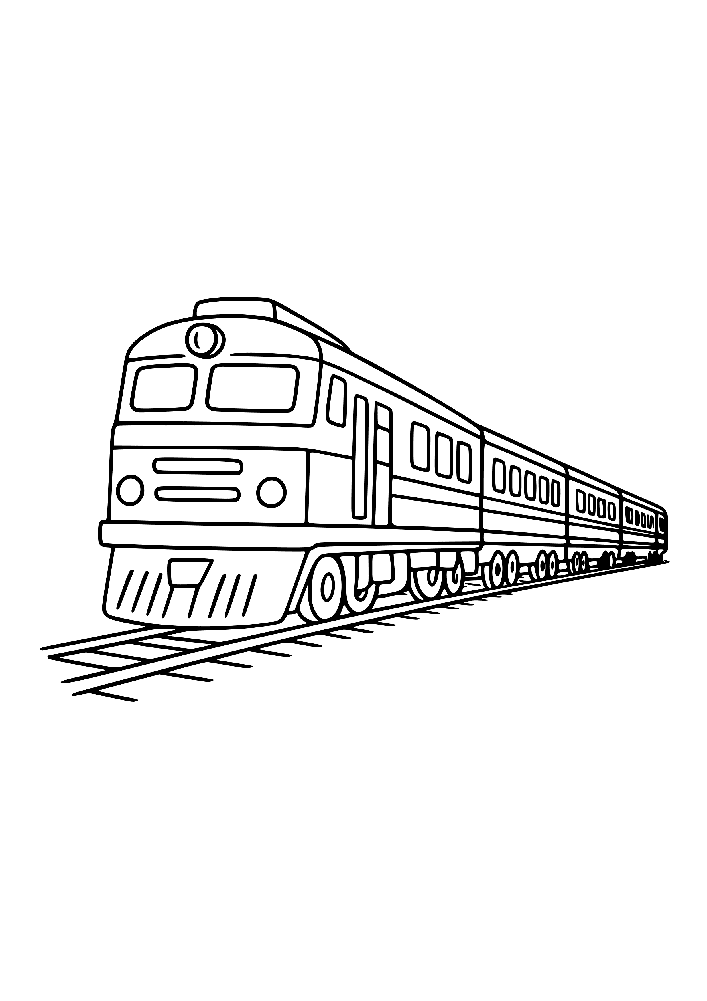 Locomotive Pulling a Long Line of Cars Coloring Page
