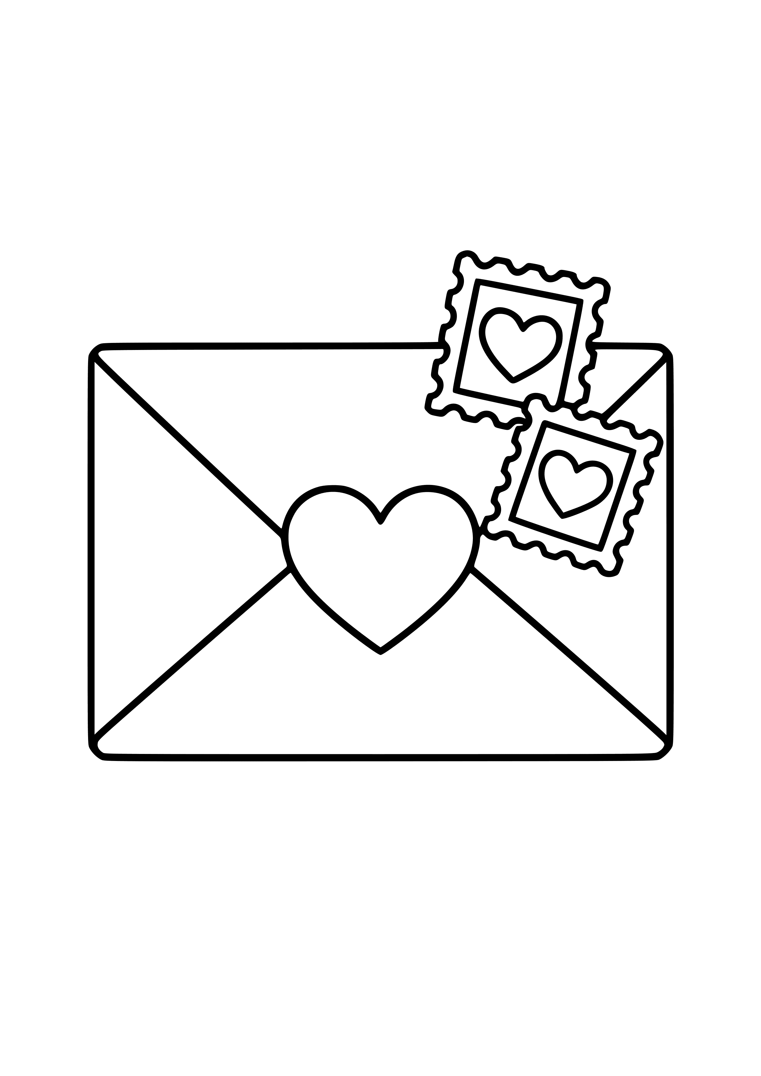Love Letter with Heart-shaped Stamps Coloring Page