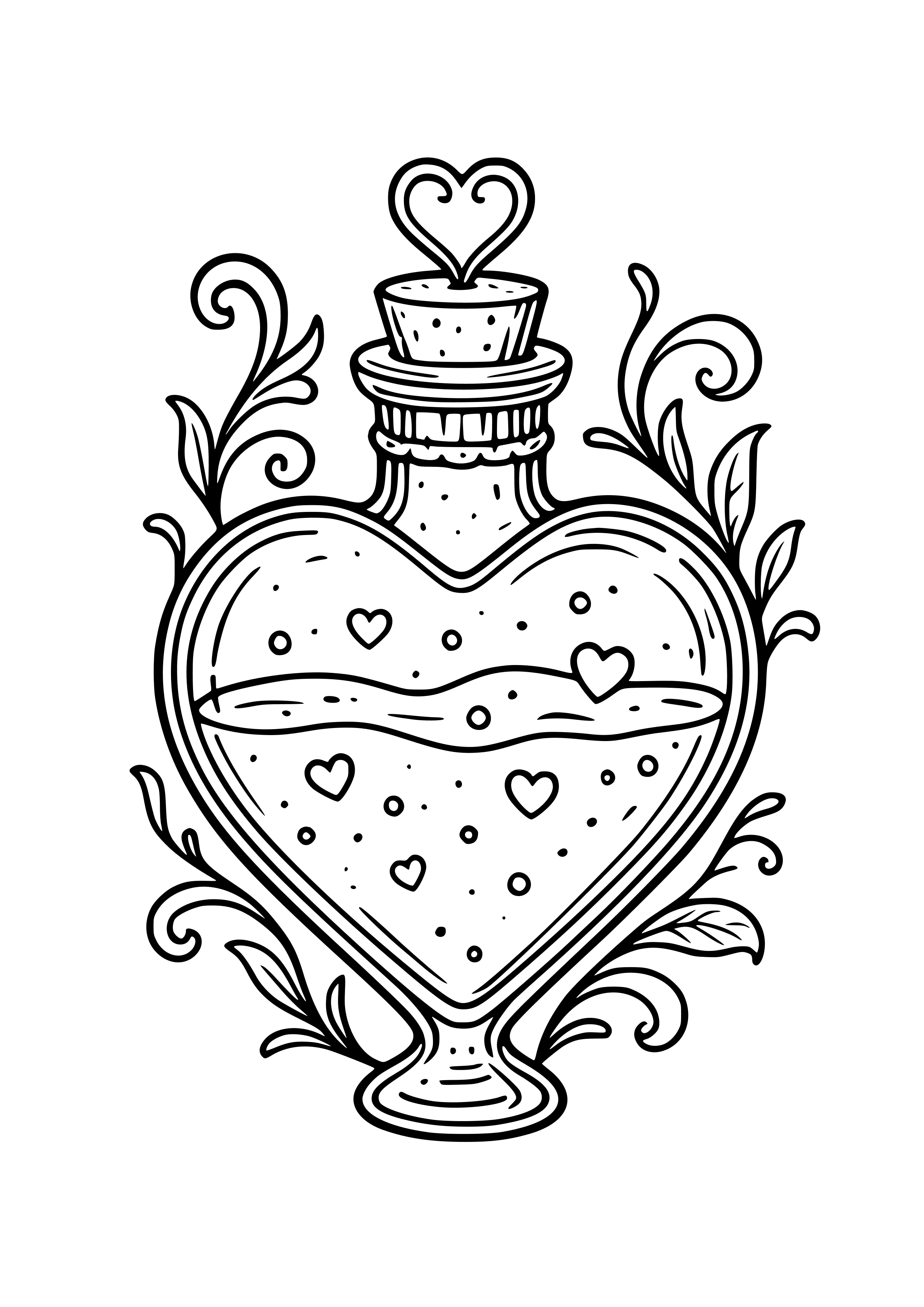 Love Potion in a Heart-shaped Bottle Coloring Page
