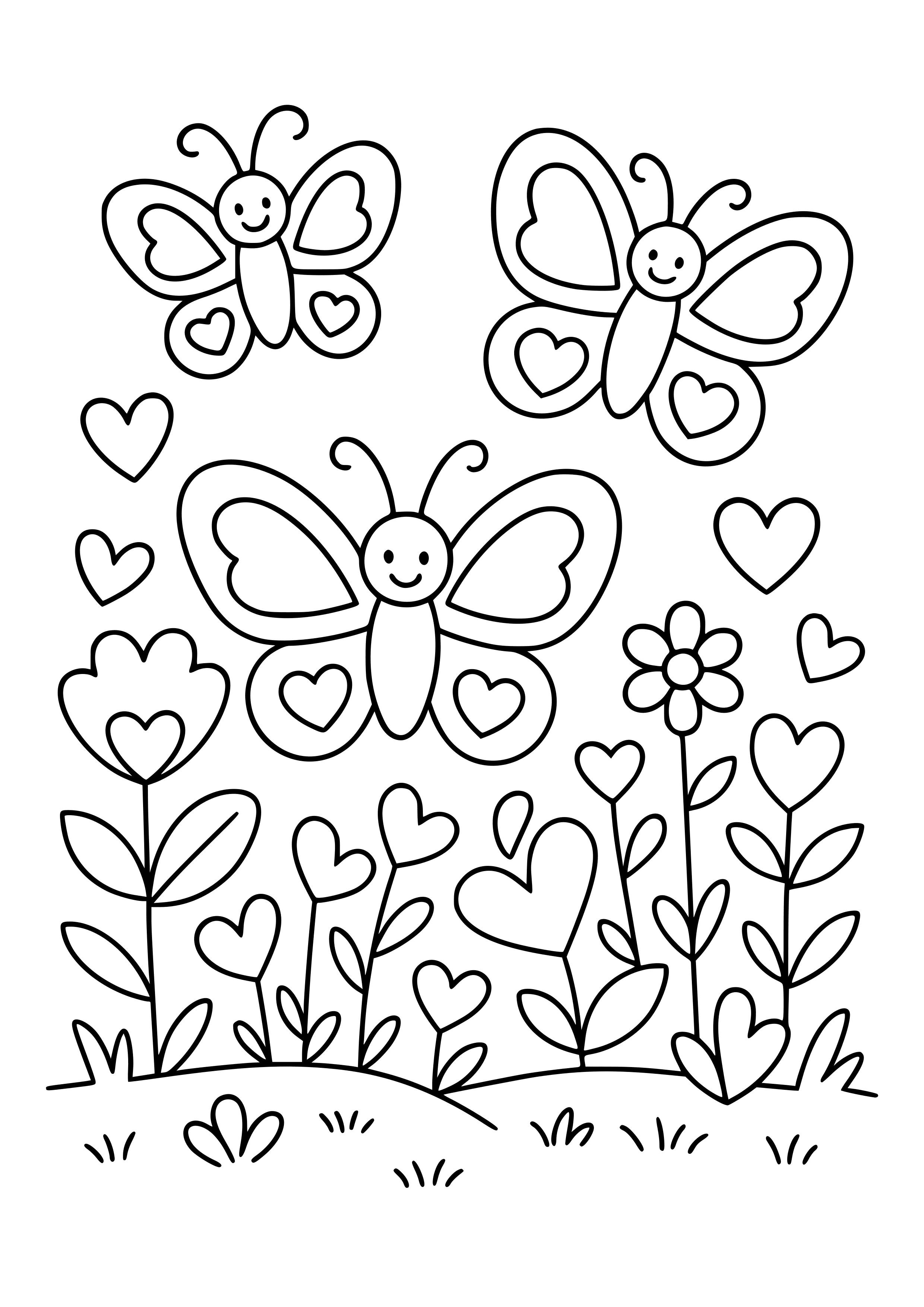 Love-themed Garden with Butterflies Coloring Page