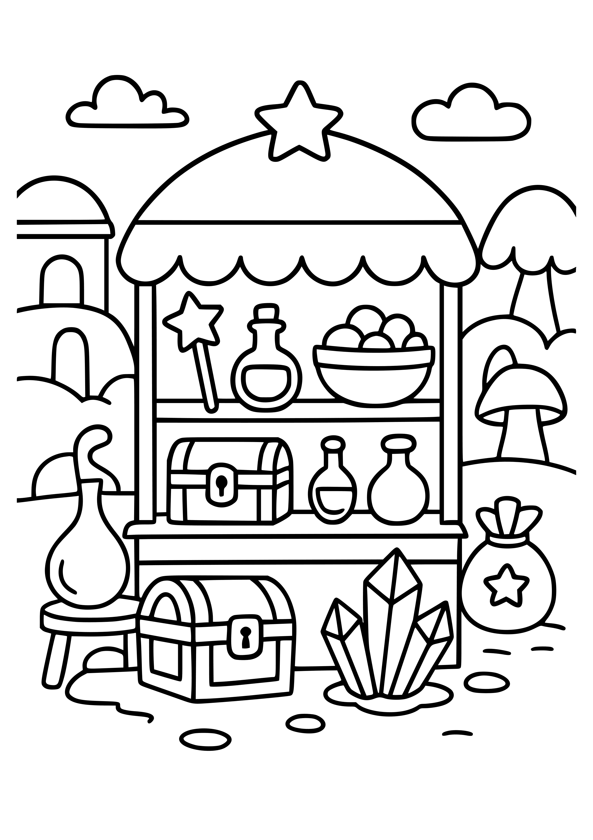 Magical Market Filled with Treasures Coloring Page
