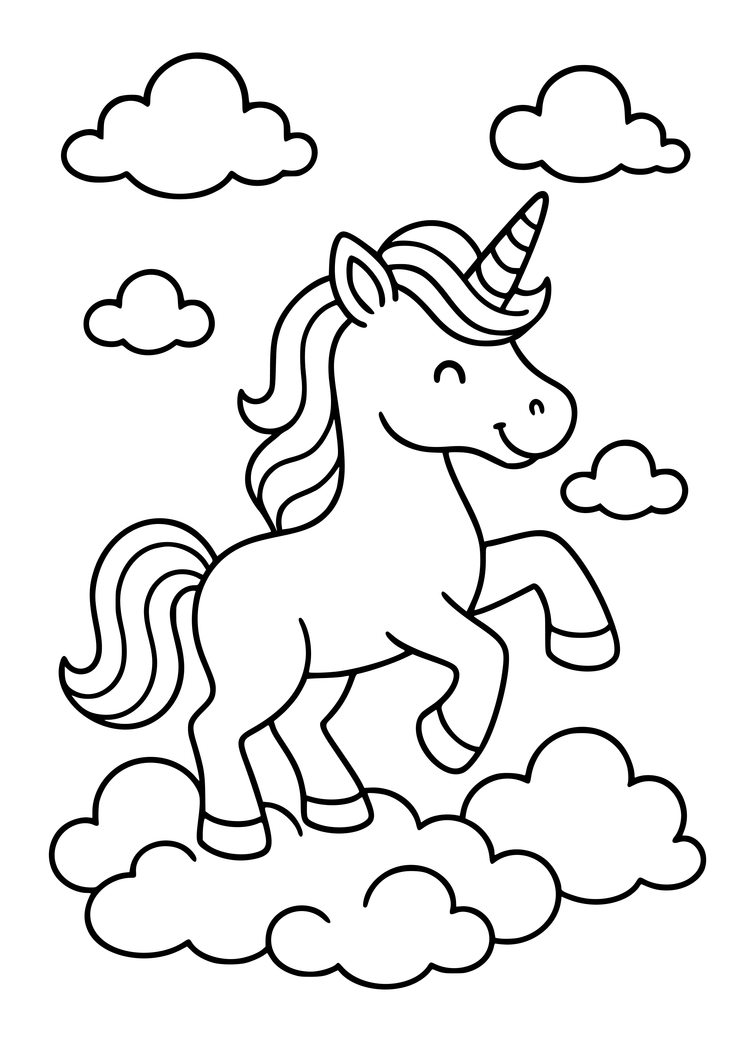 Magical Unicorn Prancing in the Clouds Coloring Page