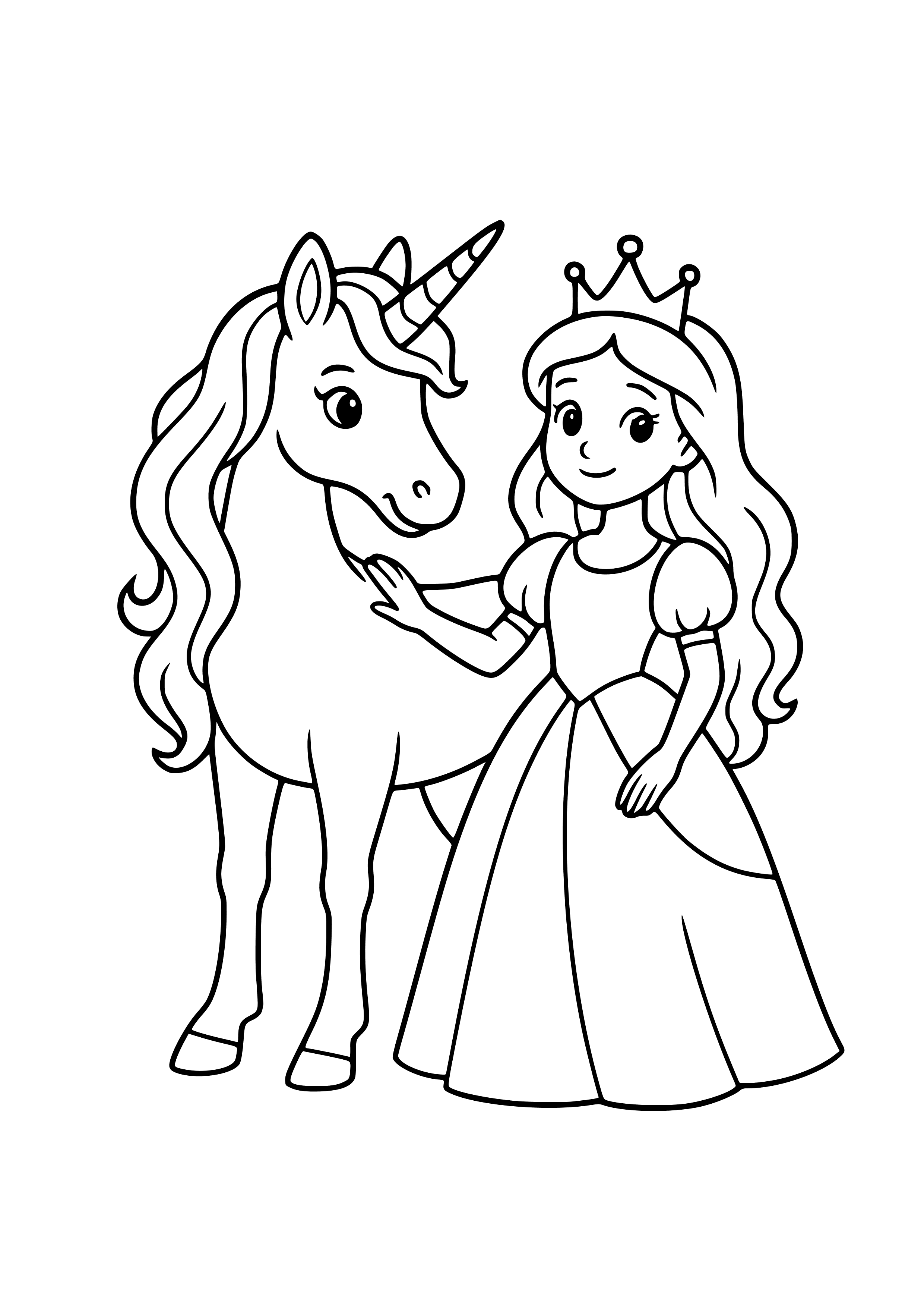 Magical Unicorn with a Princess Coloring Page