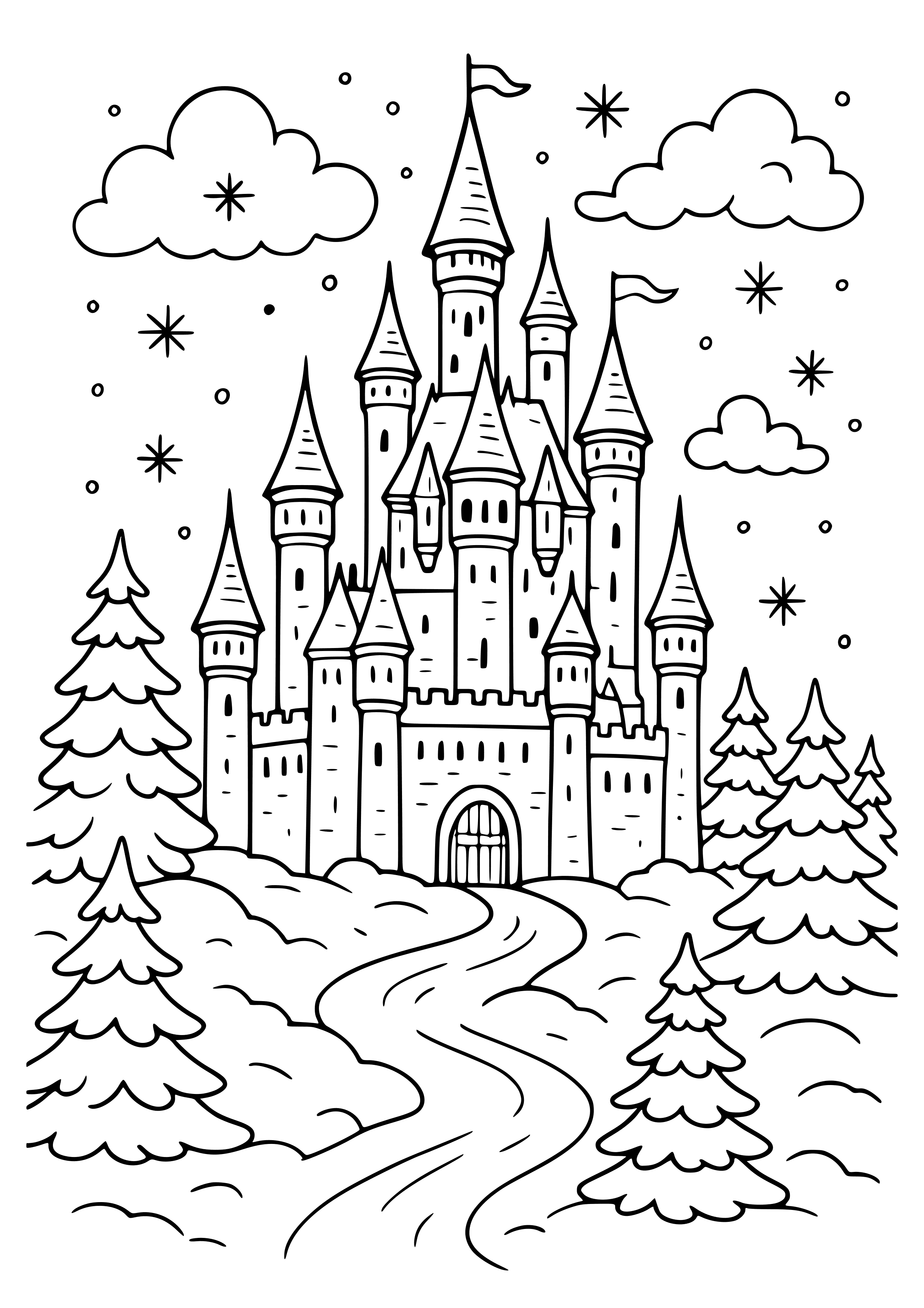 Magnificent Winter Castle Coloring Page