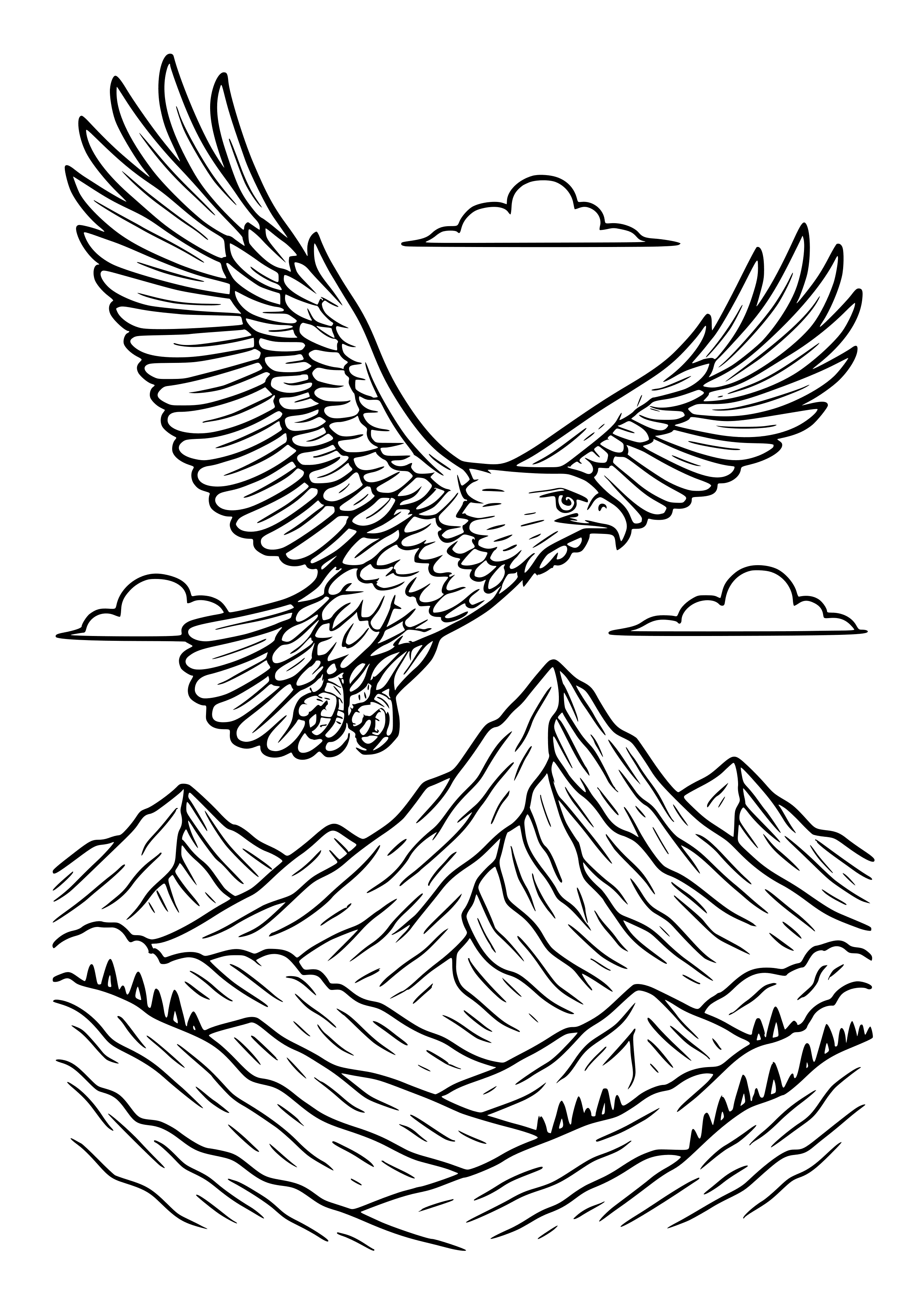 Majestic Eagle Soaring Above Mountains Coloring Page