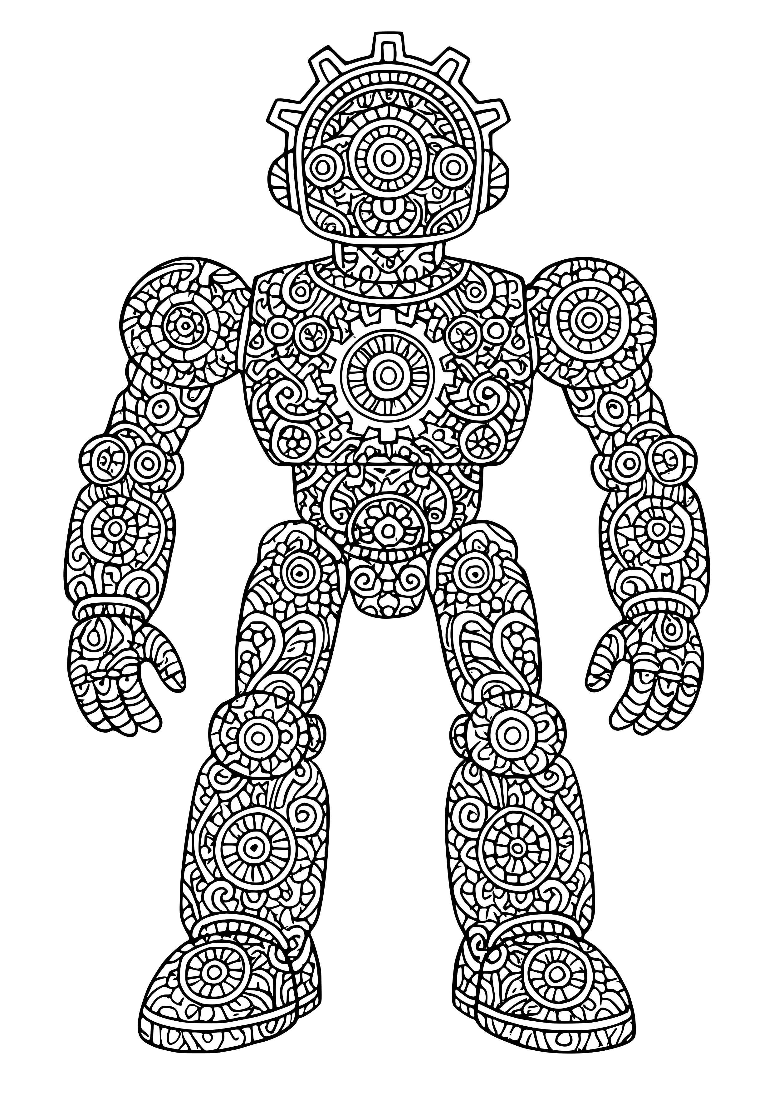 Mechanical Robot with Gears Coloring Page