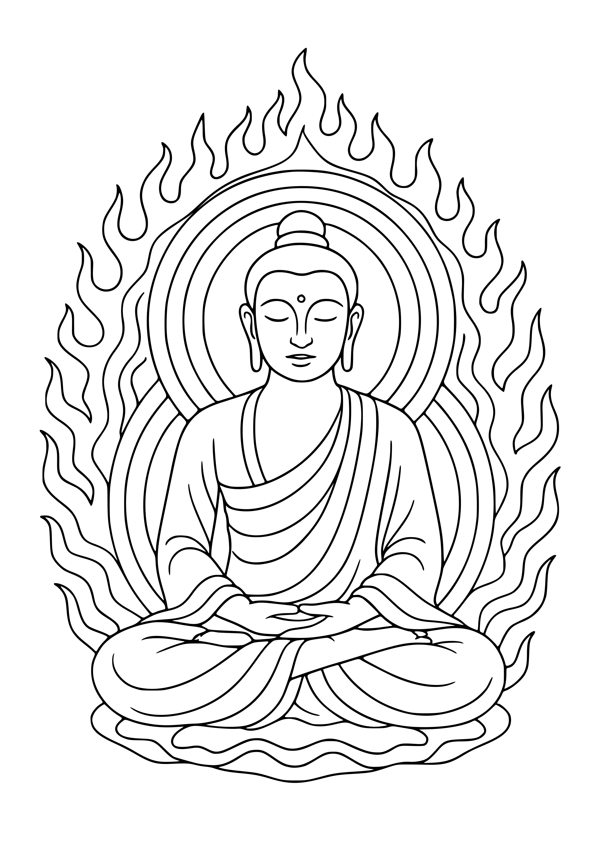 Meditating Figure Surrounded by Auras Coloring Page