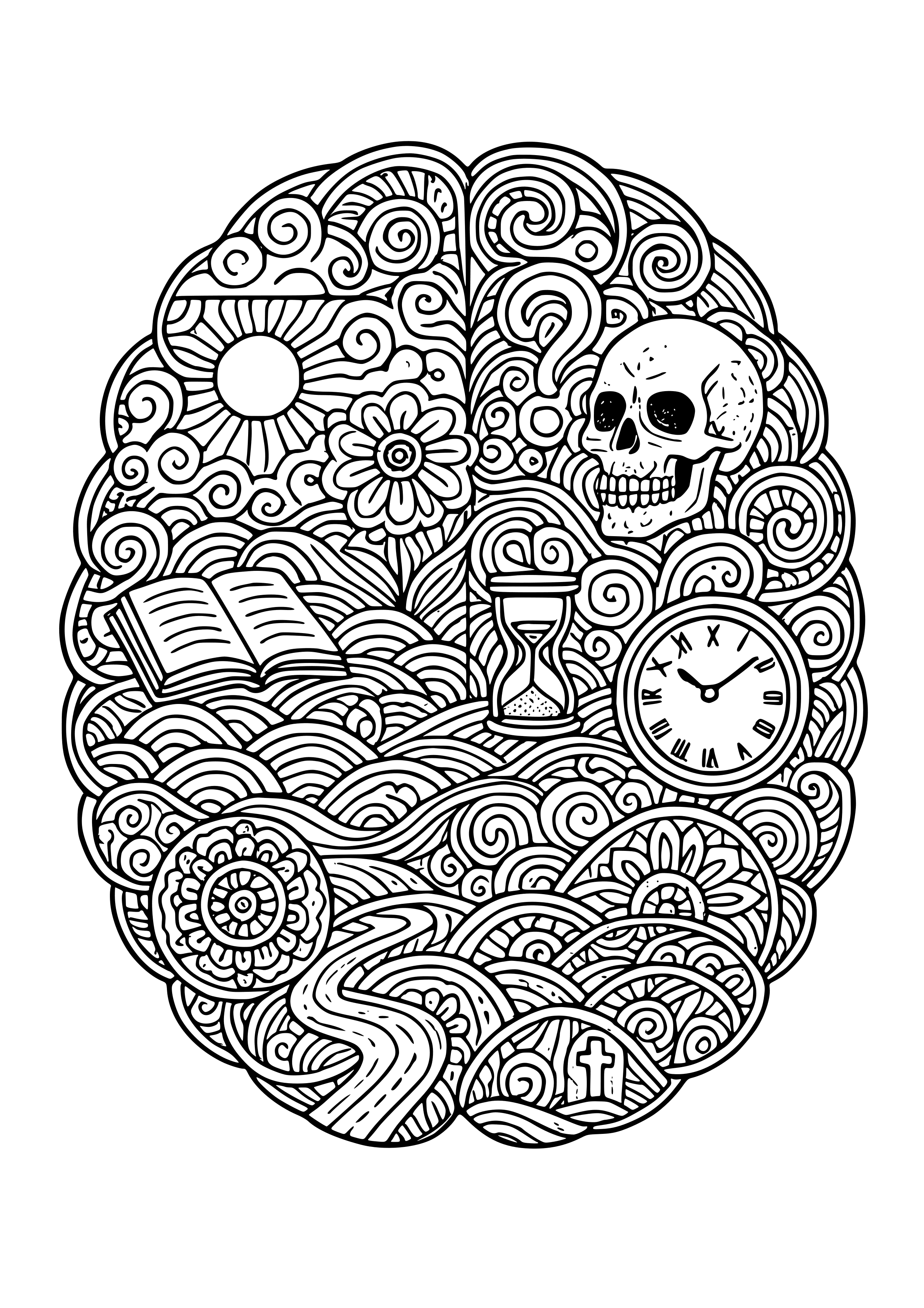 Metaphorical Landscape of the Mind Filled with Symbols Coloring Page